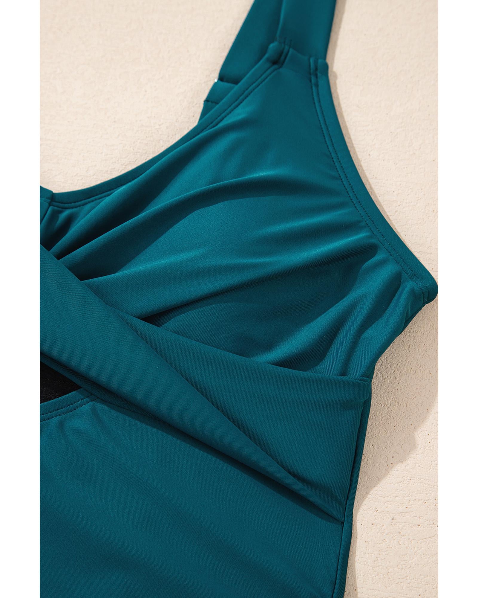 Sea Green Adjustable Straps Cutout Ruched Knot Slit One Piece Swim Dress - XL 8