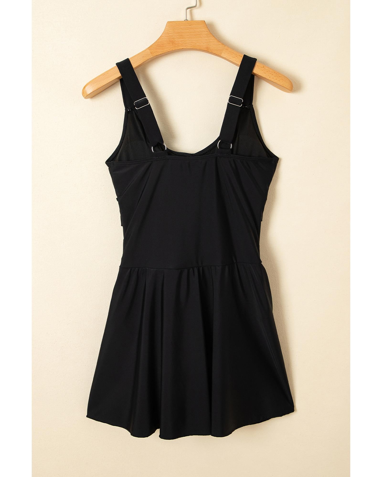 Black Adjustable Straps Cutout Ruched Knot Slit One Piece Swim Dress - M 4