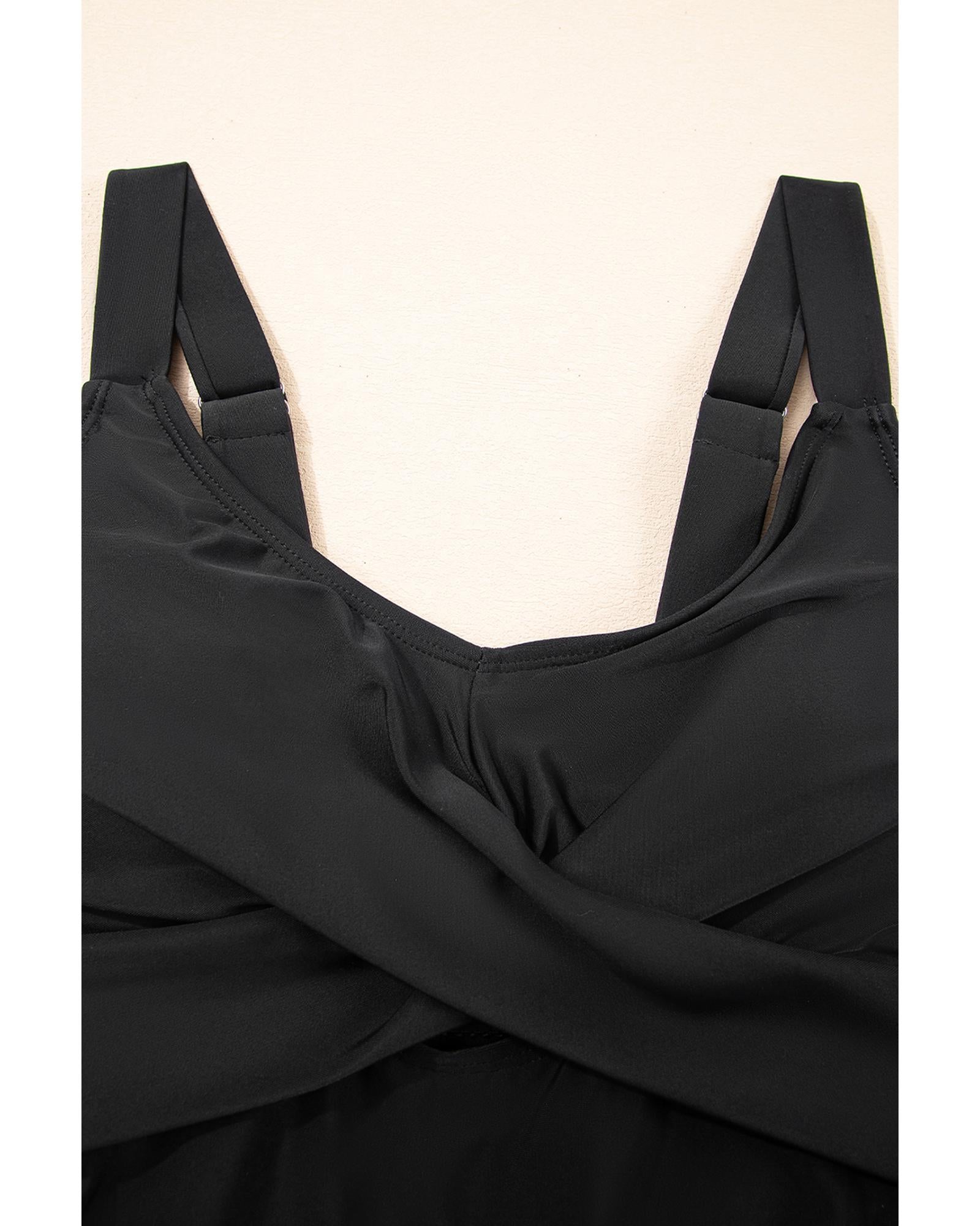 Black Adjustable Straps Cutout Ruched Knot Slit One Piece Swim Dress - M 5