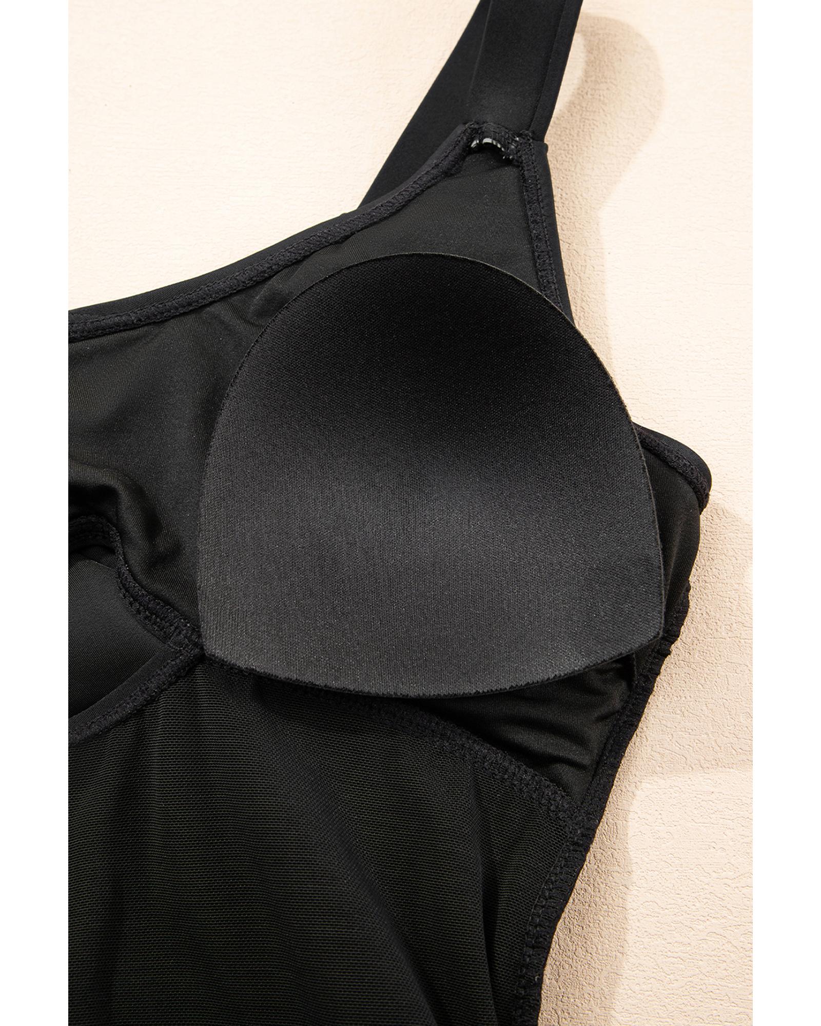 Black Adjustable Straps Cutout Ruched Knot Slit One Piece Swim Dress - M 7