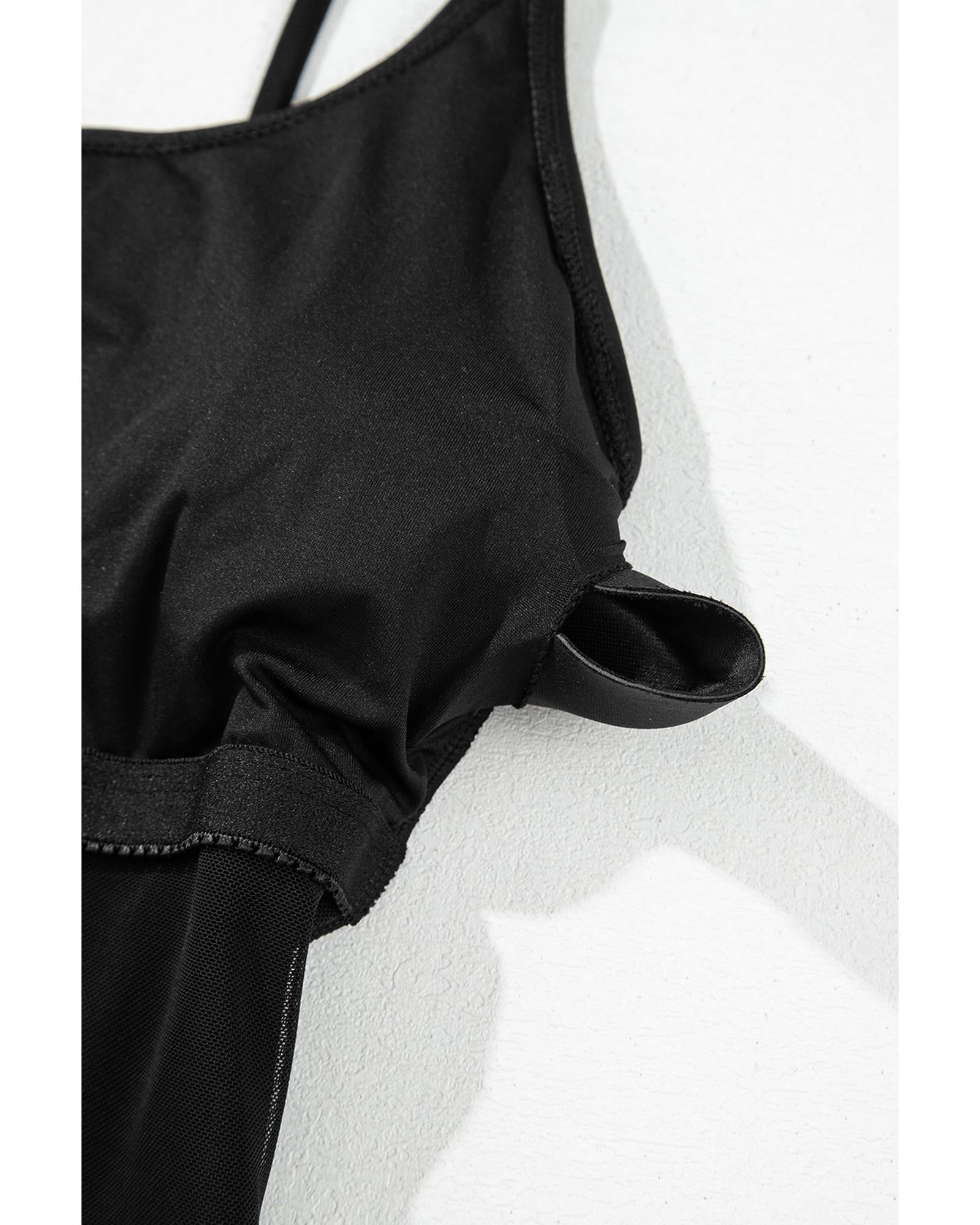 Black Thin Strap Strappy Lace-up Open Back One Piece Swimsuit - S 8