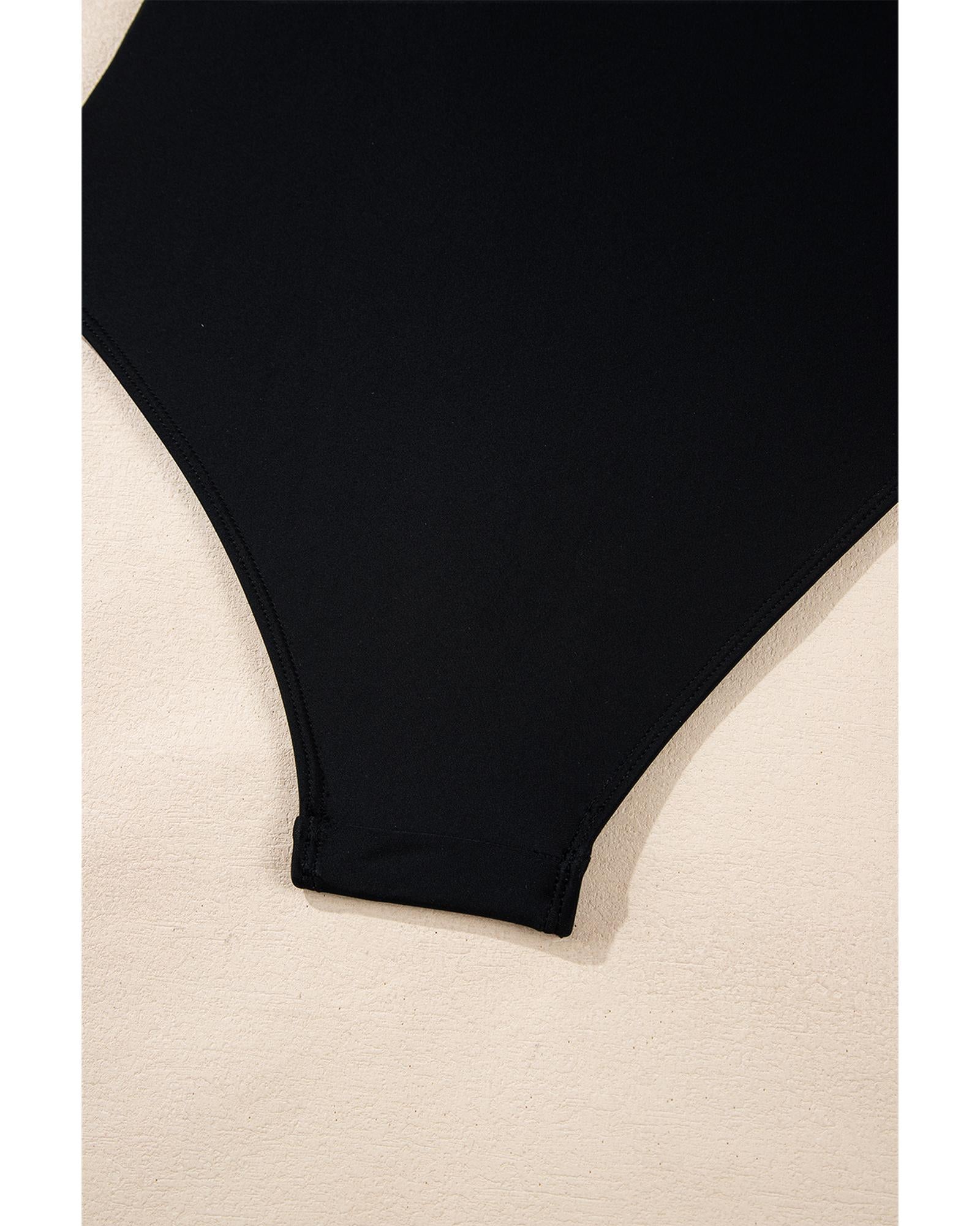 Black Colorblock Edge Belted One Piece Swimsuit - L 4