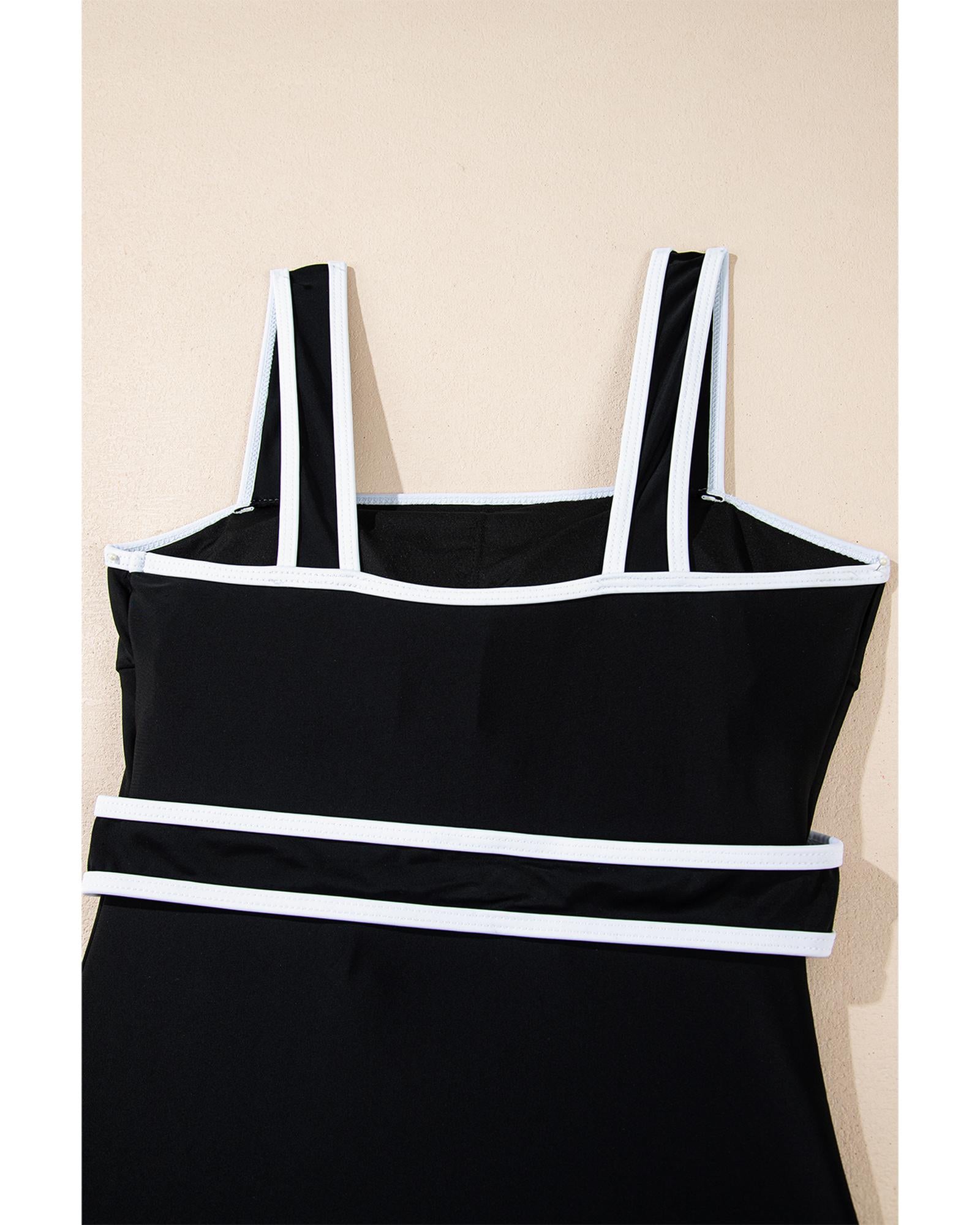 Black Colorblock Edge Belted One Piece Swimsuit - L 6