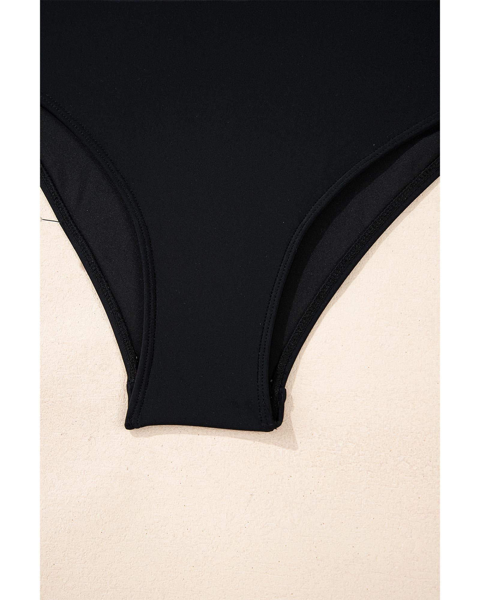 Black Colorblock Edge Belted One Piece Swimsuit - M 7