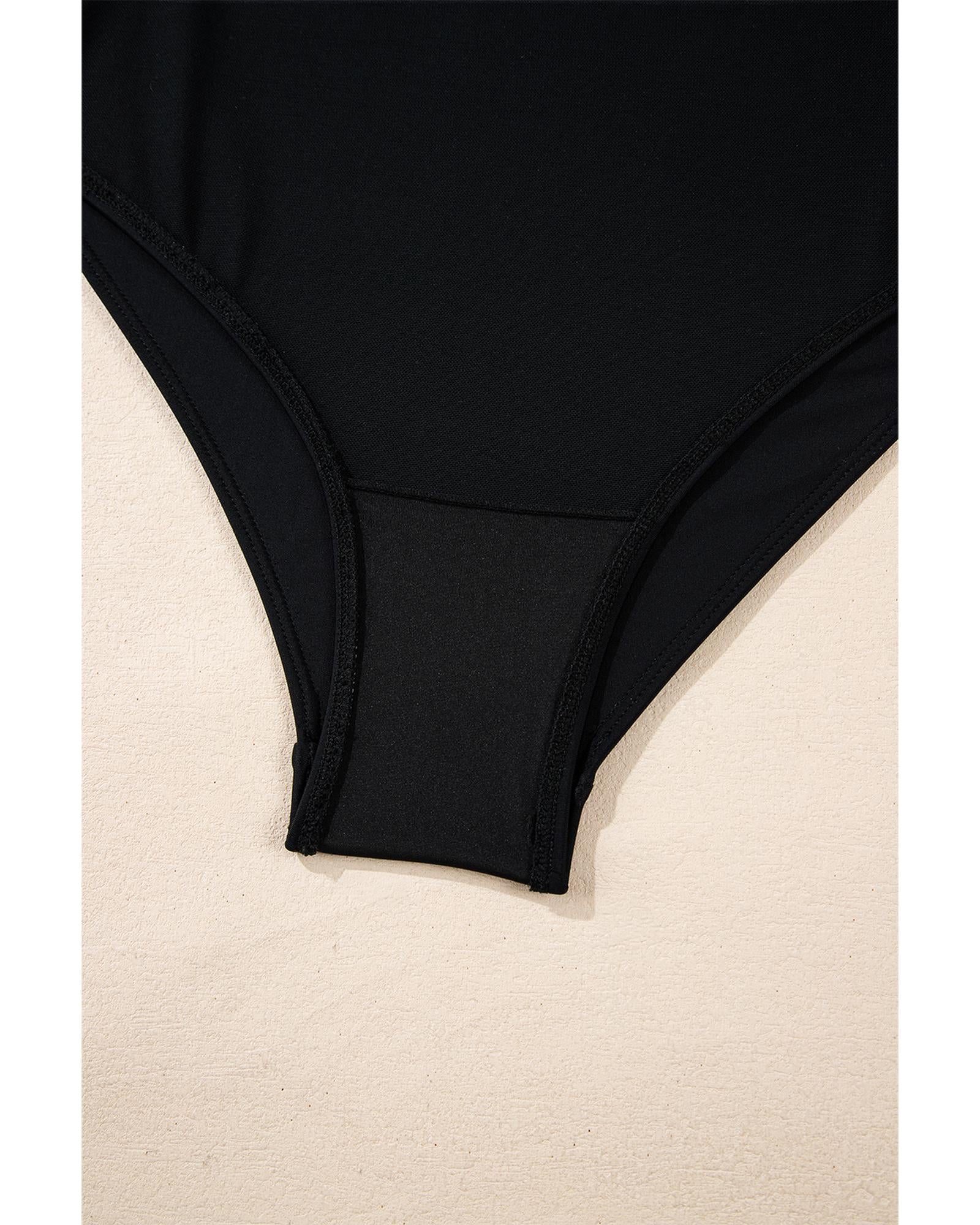 Black Colorblock Edge Belted One Piece Swimsuit - XL 5
