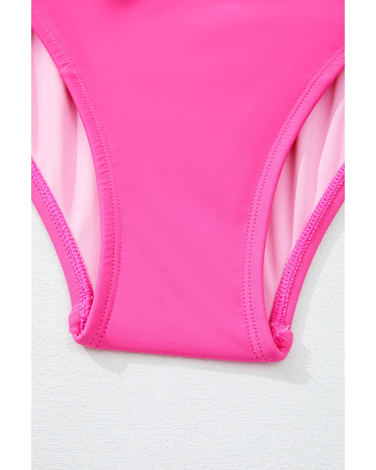 Rose Red Square Neck Knotted Shoulder Open Back One Piece Swimsuit - XL 3