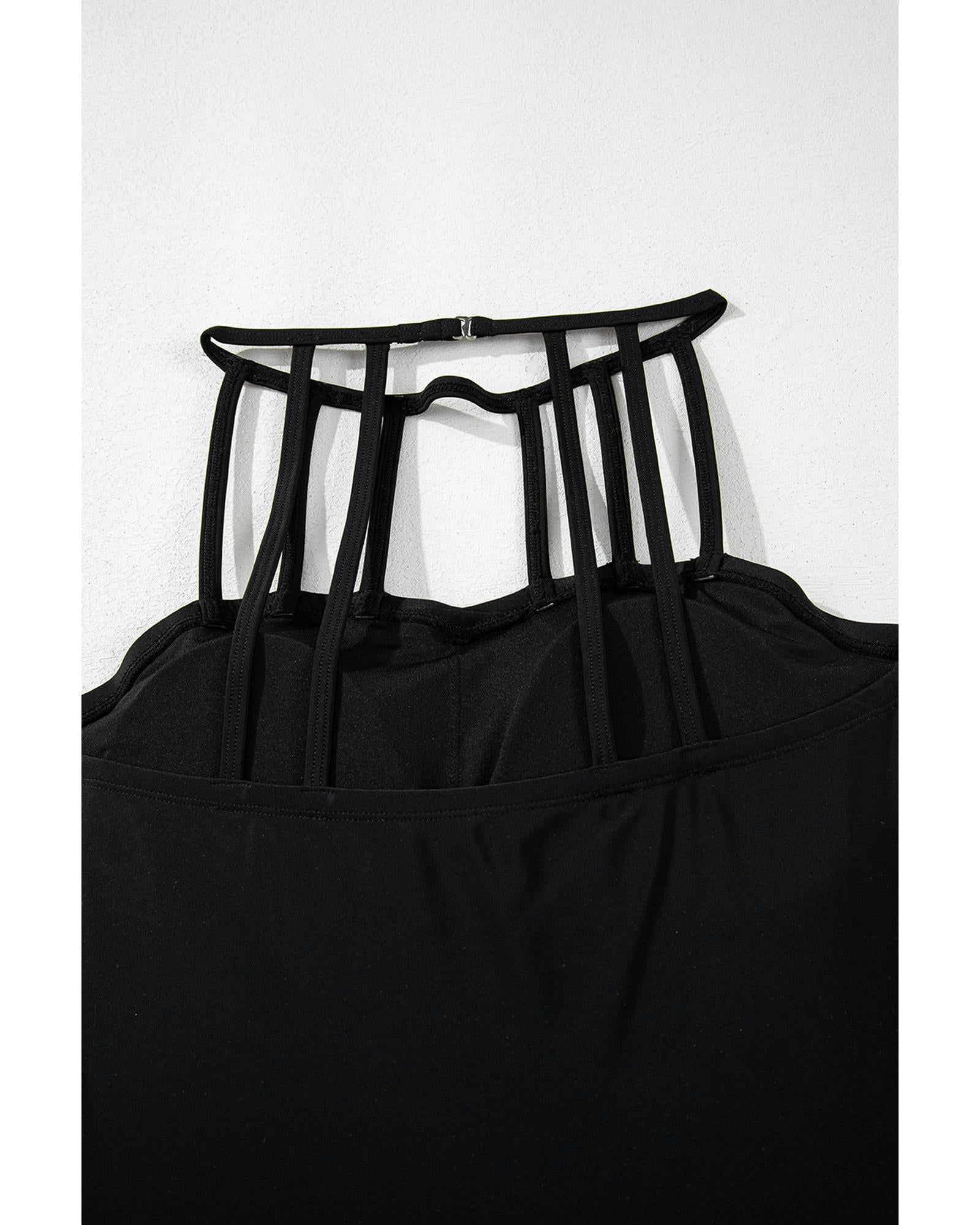 Black Sleeveless Strappy Halter Neck Sexy One Piece Swimsuit - M 8