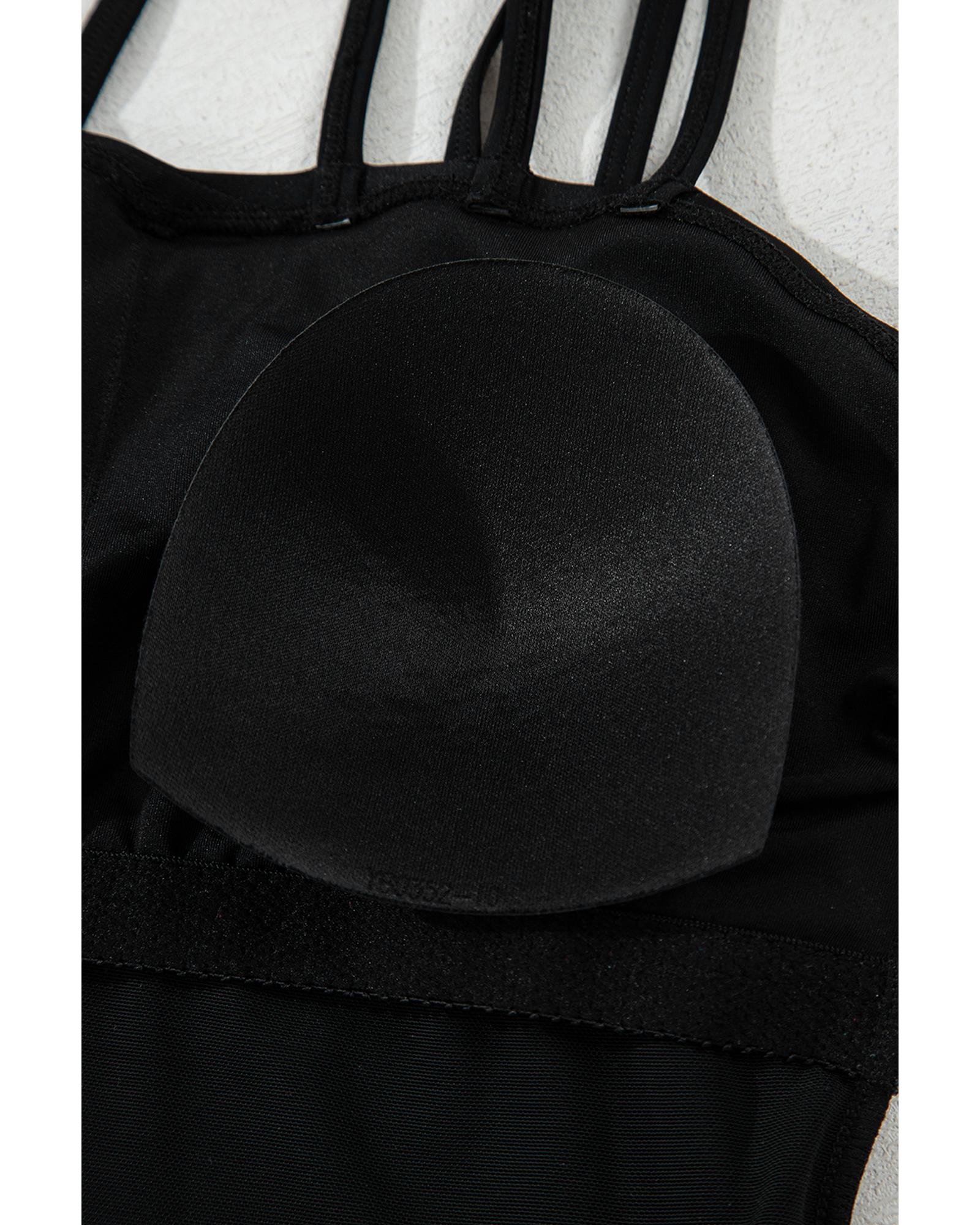Black Sleeveless Strappy Halter Neck Sexy One Piece Swimsuit - XL 4