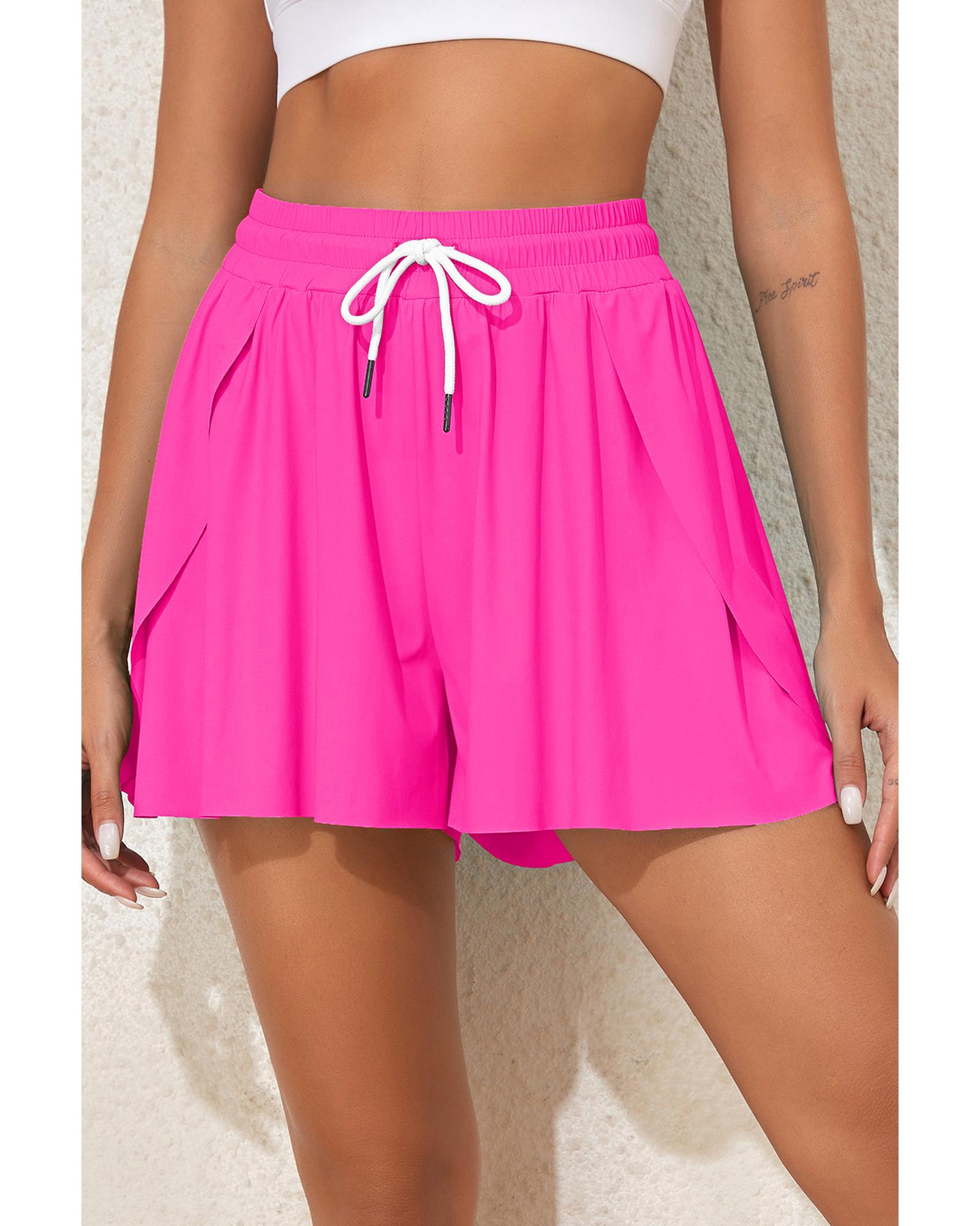 Rose Red Drawstring Elastic Waist Lined Ruffle Shorts Bikini Bottom - L 4
