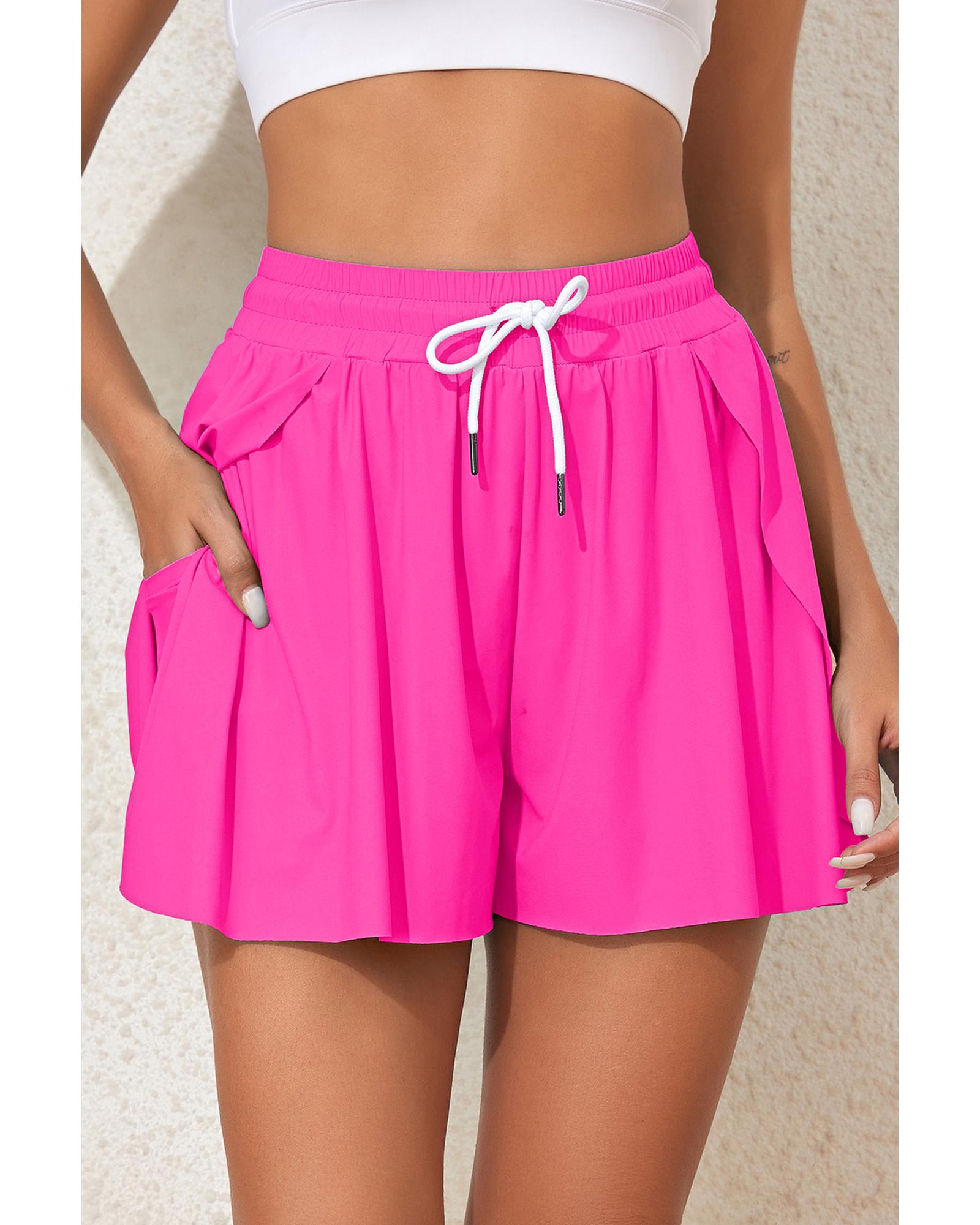Rose Red Drawstring Elastic Waist Lined Ruffle Shorts Bikini Bottom - M 8