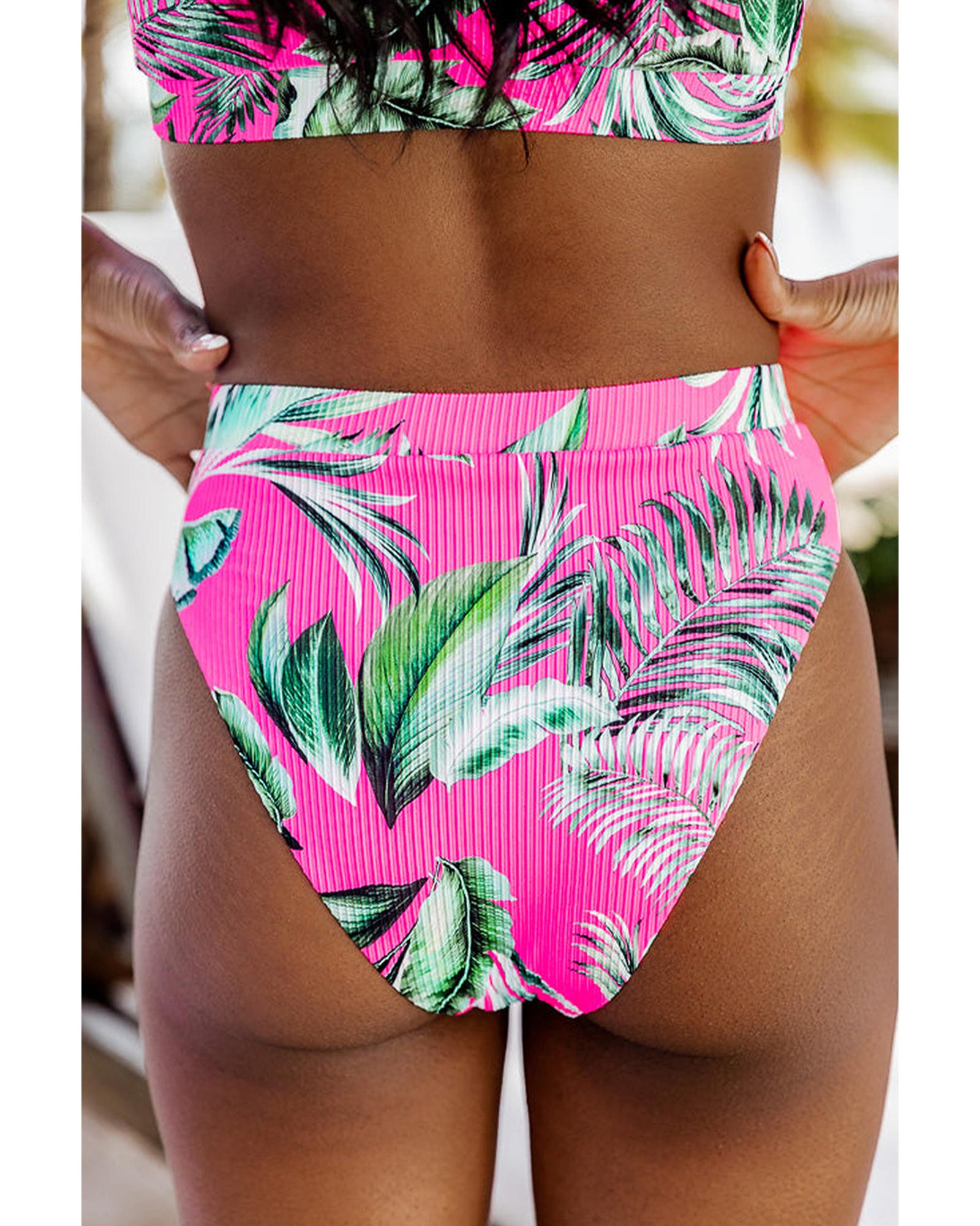 Rose Tropical Print Textured Bikini Bottoms - L 6