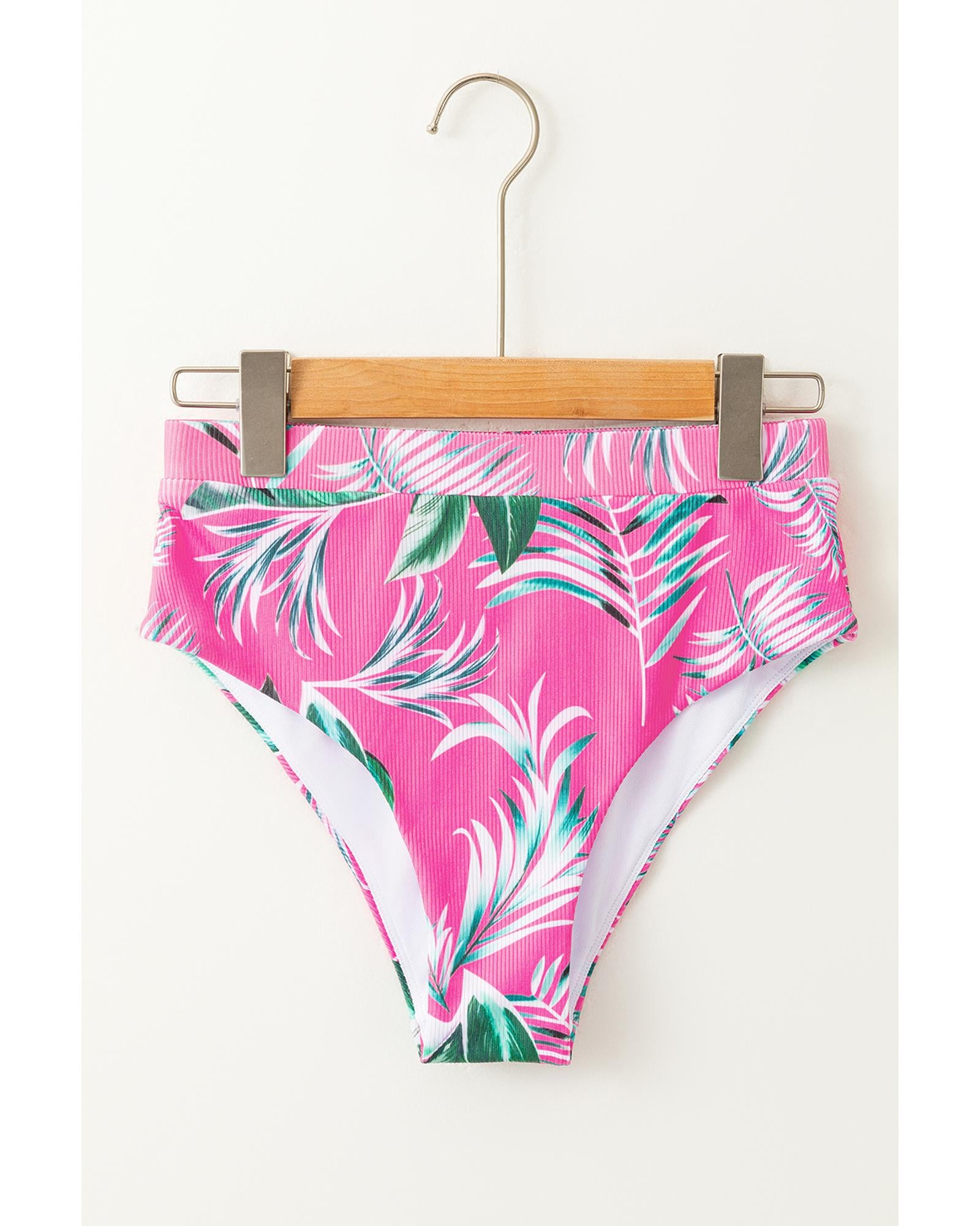 Rose Tropical Print Textured Bikini Bottoms - XL 5