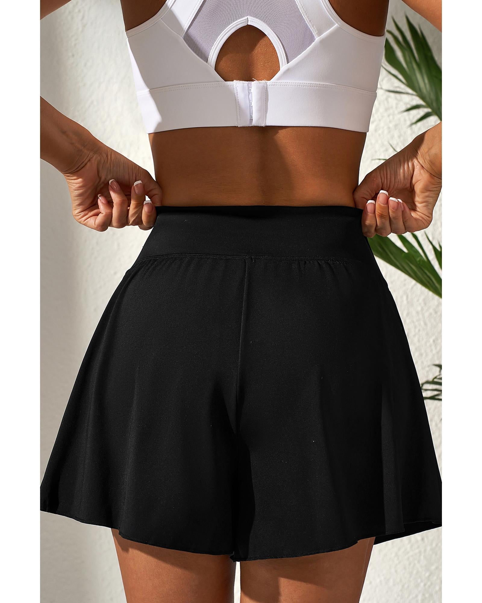 Black Solid Color High Waist Wide Leg Swim Bottom - 2XL 7