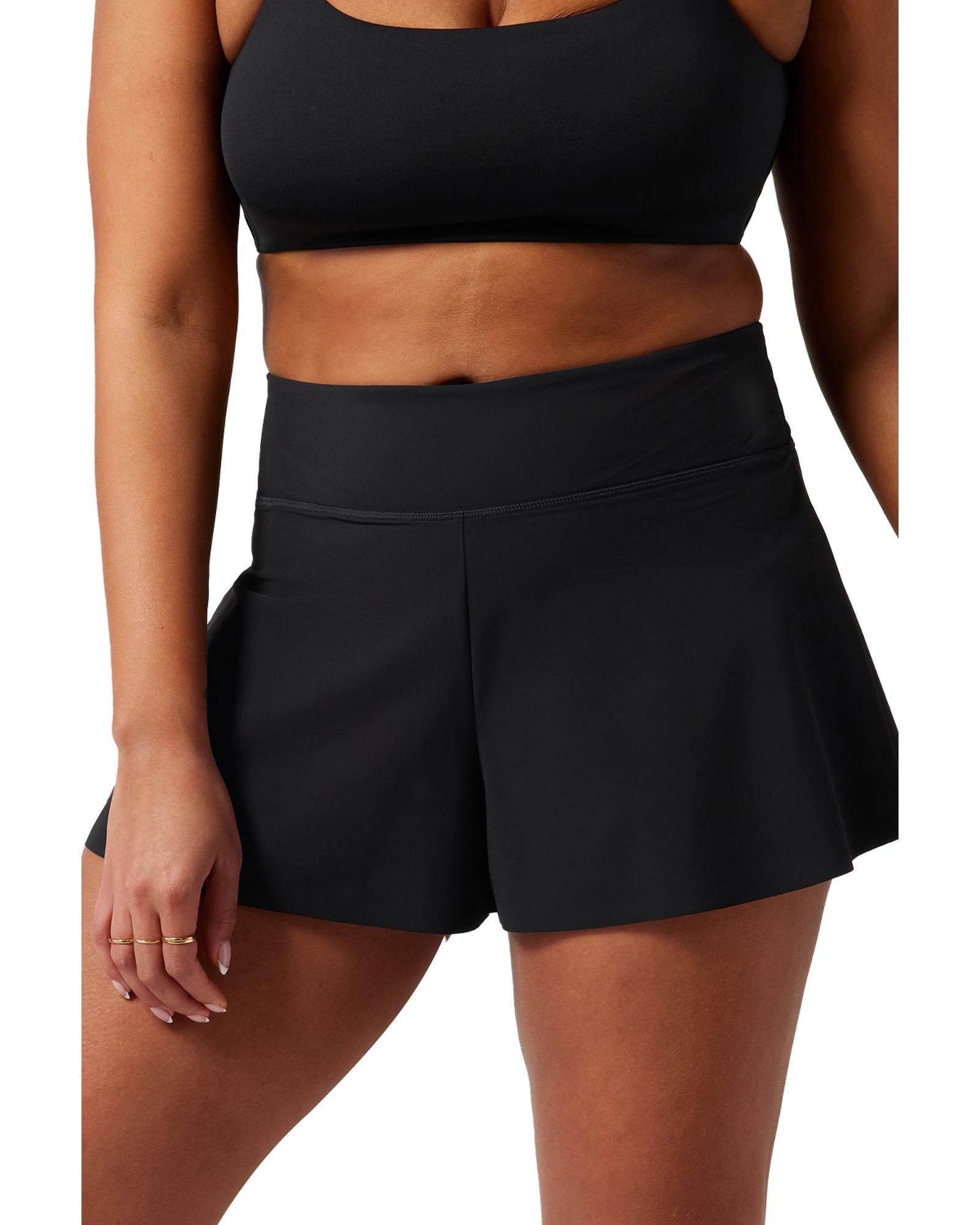 Black Solid Color High Waist Wide Leg Swim Bottom - 2XL 8