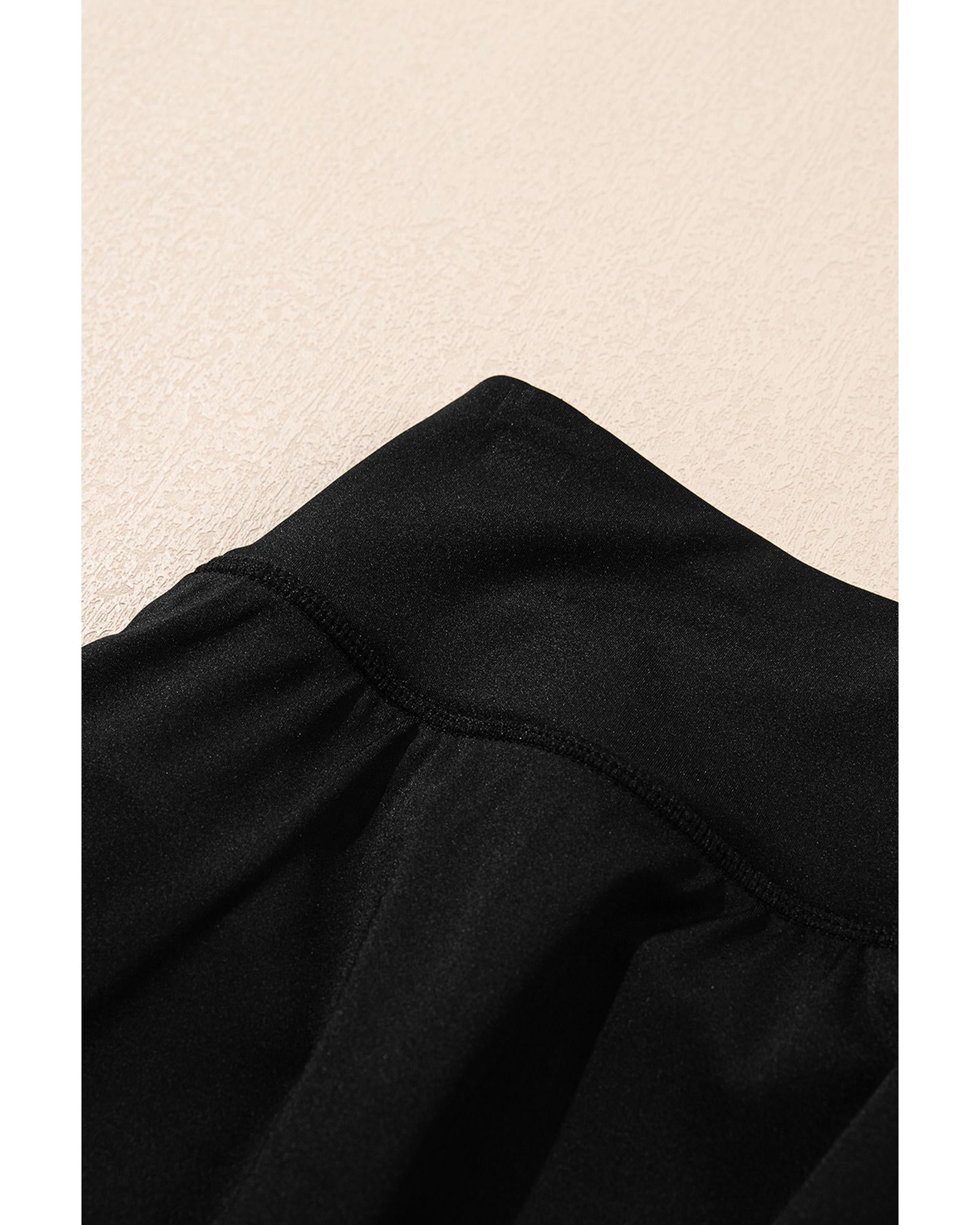 Black Solid Color High Waist Wide Leg Swim Bottom - M 3