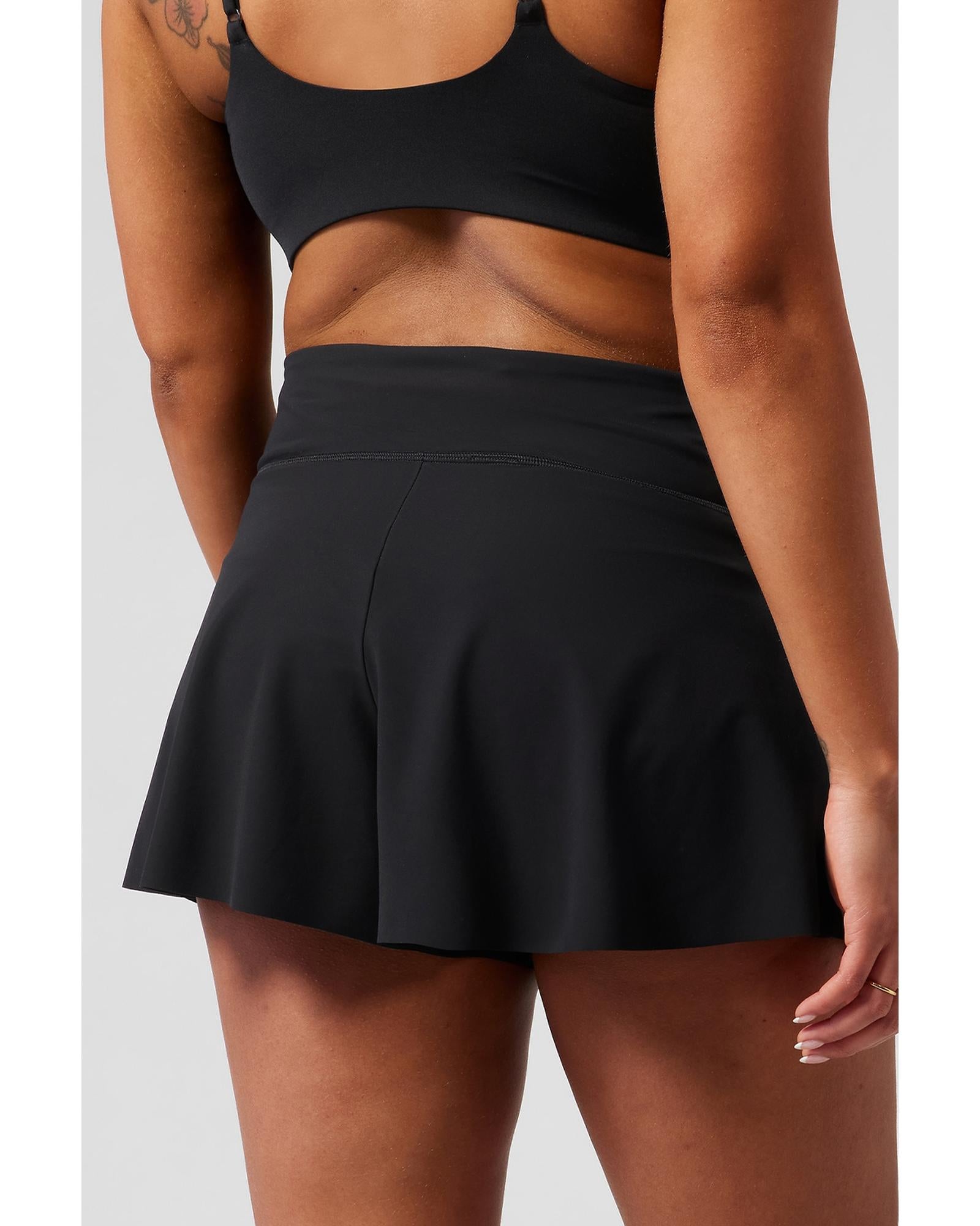 Black Solid Color High Waist Wide Leg Swim Bottom - M 6