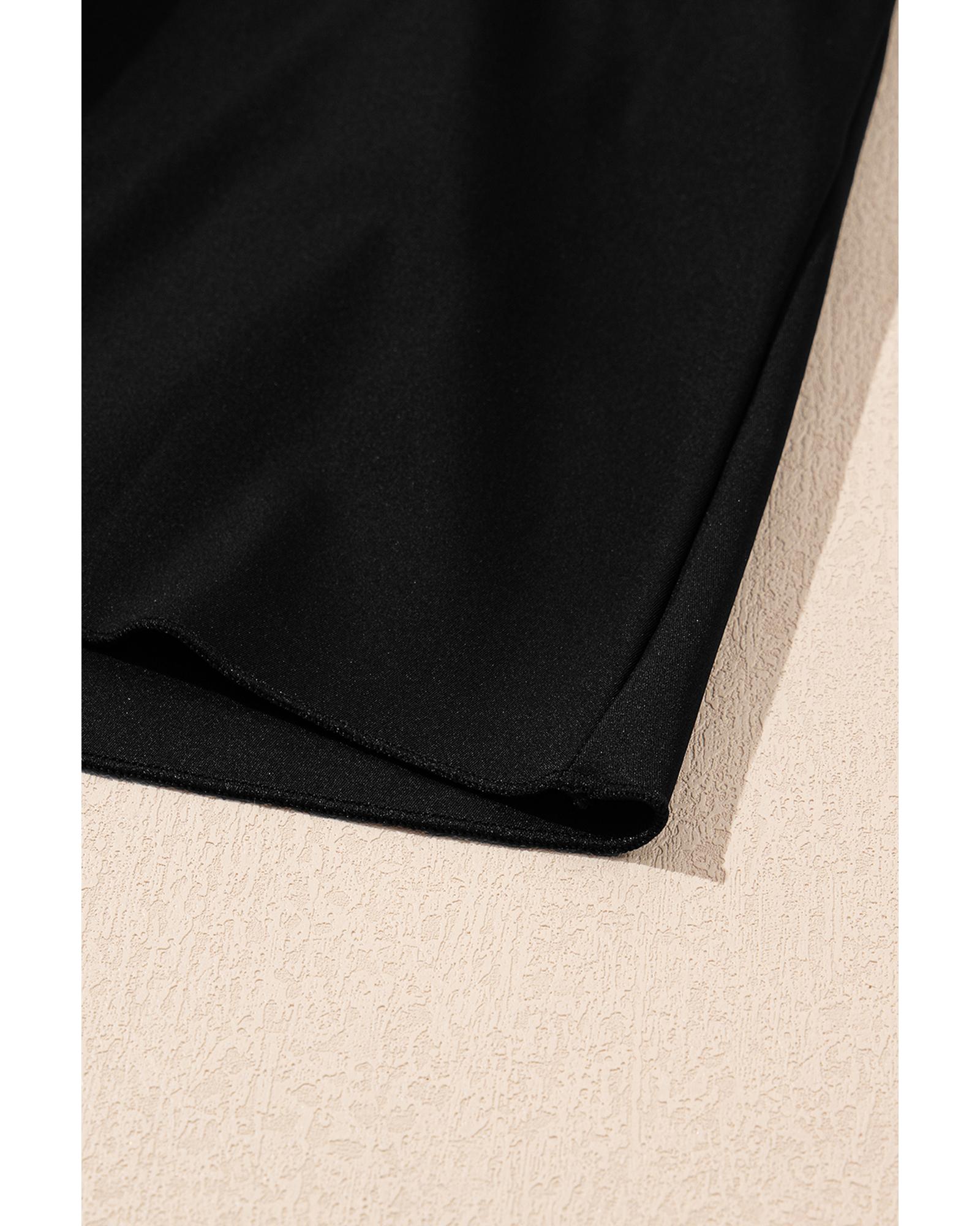 Black Solid Color High Waist Wide Leg Swim Bottom - S 4