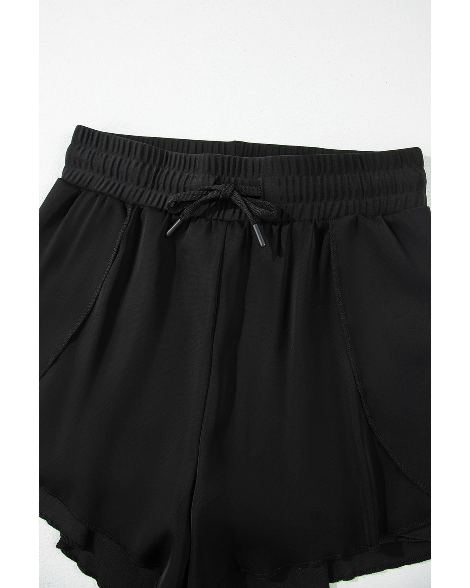Black High Waisted Drawstring 2-in-1 Side Pocket Color Block Bikini Shorts - M 6