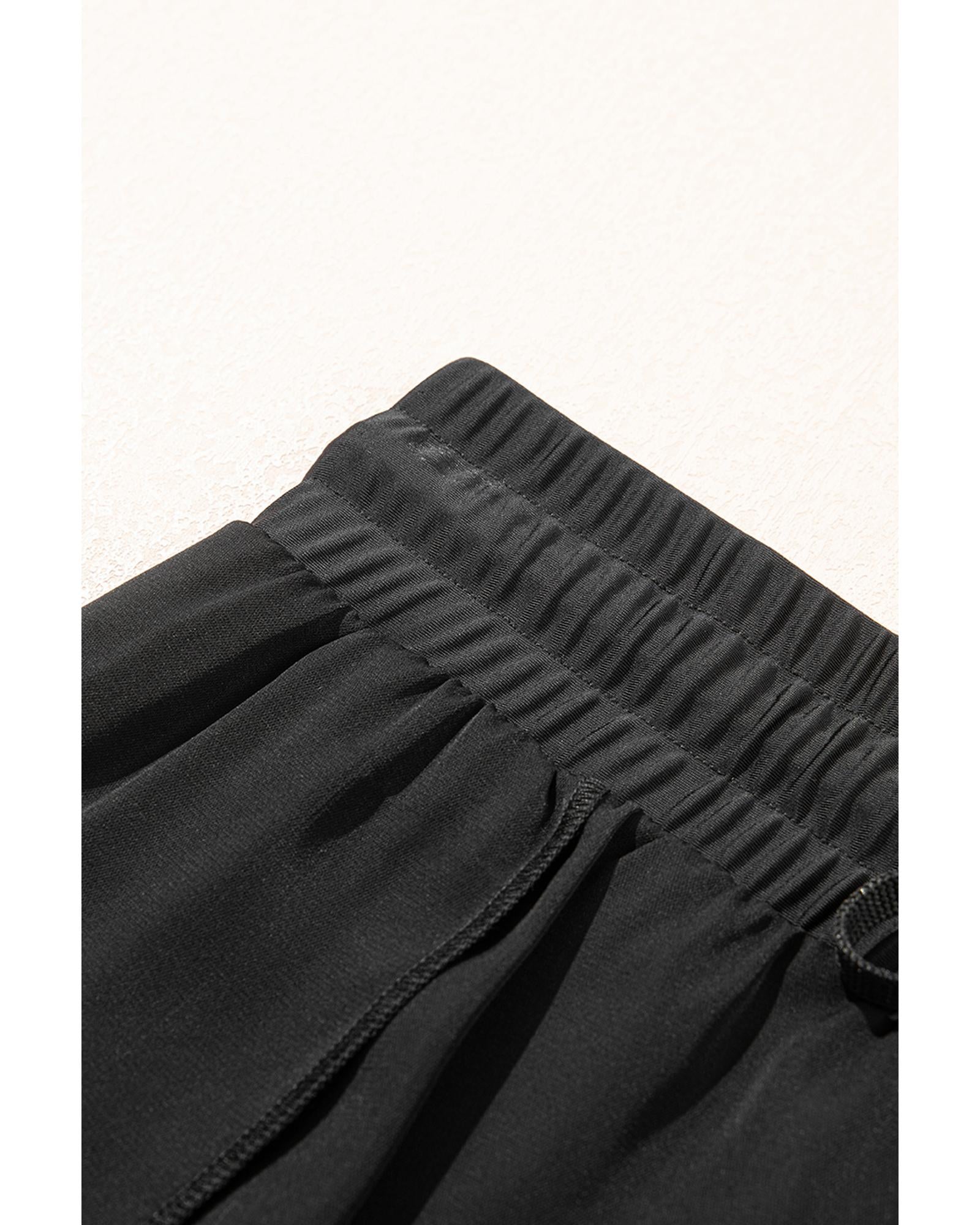 Black High Waisted Drawstring 2-in-1 Side Pocket Color Block Bikini Shorts - XL 8
