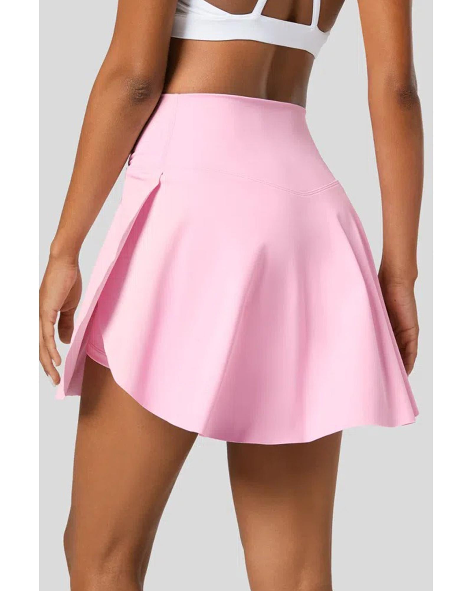 Pink Solid Pocketed Crossover High Waist Swim Skort - XL 7