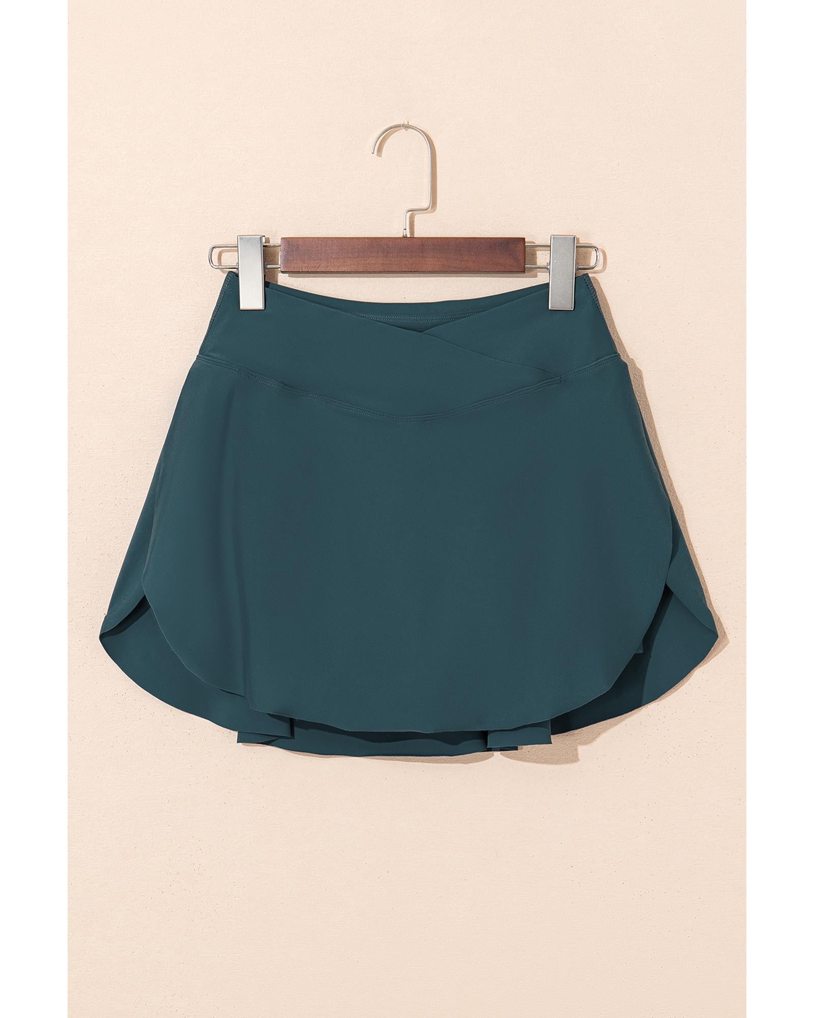 Sea Green Solid Pocketed Crossover High Waist Swim Skort - M 6