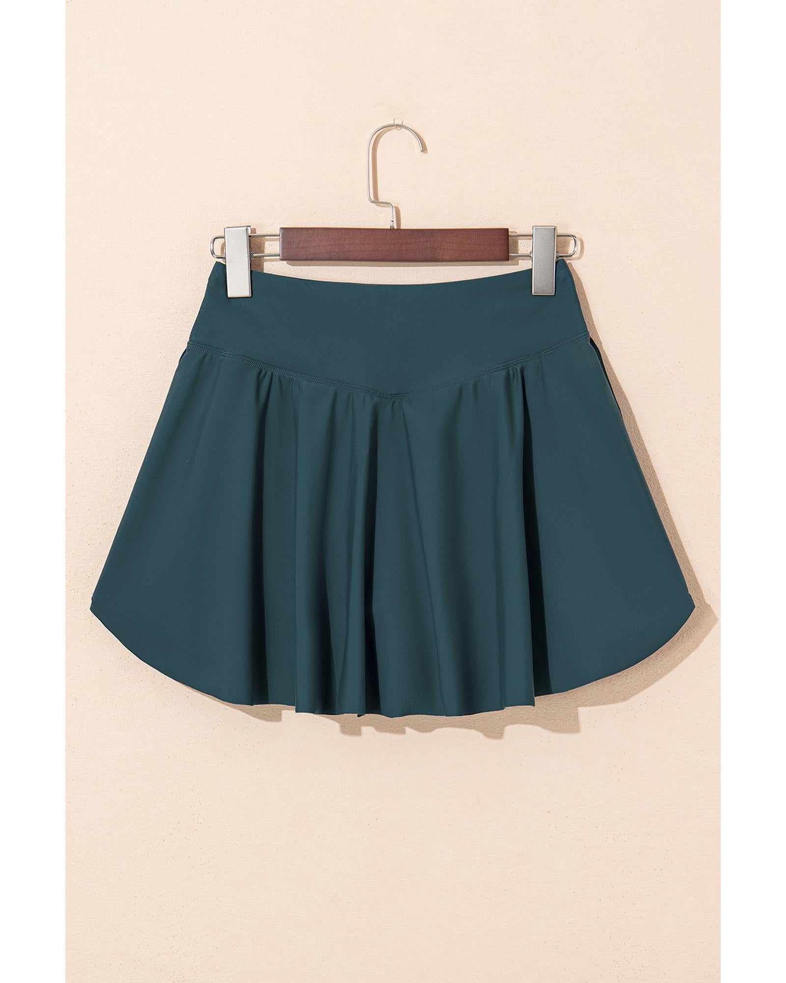 Sea Green Solid Pocketed Crossover High Waist Swim Skort - M 7