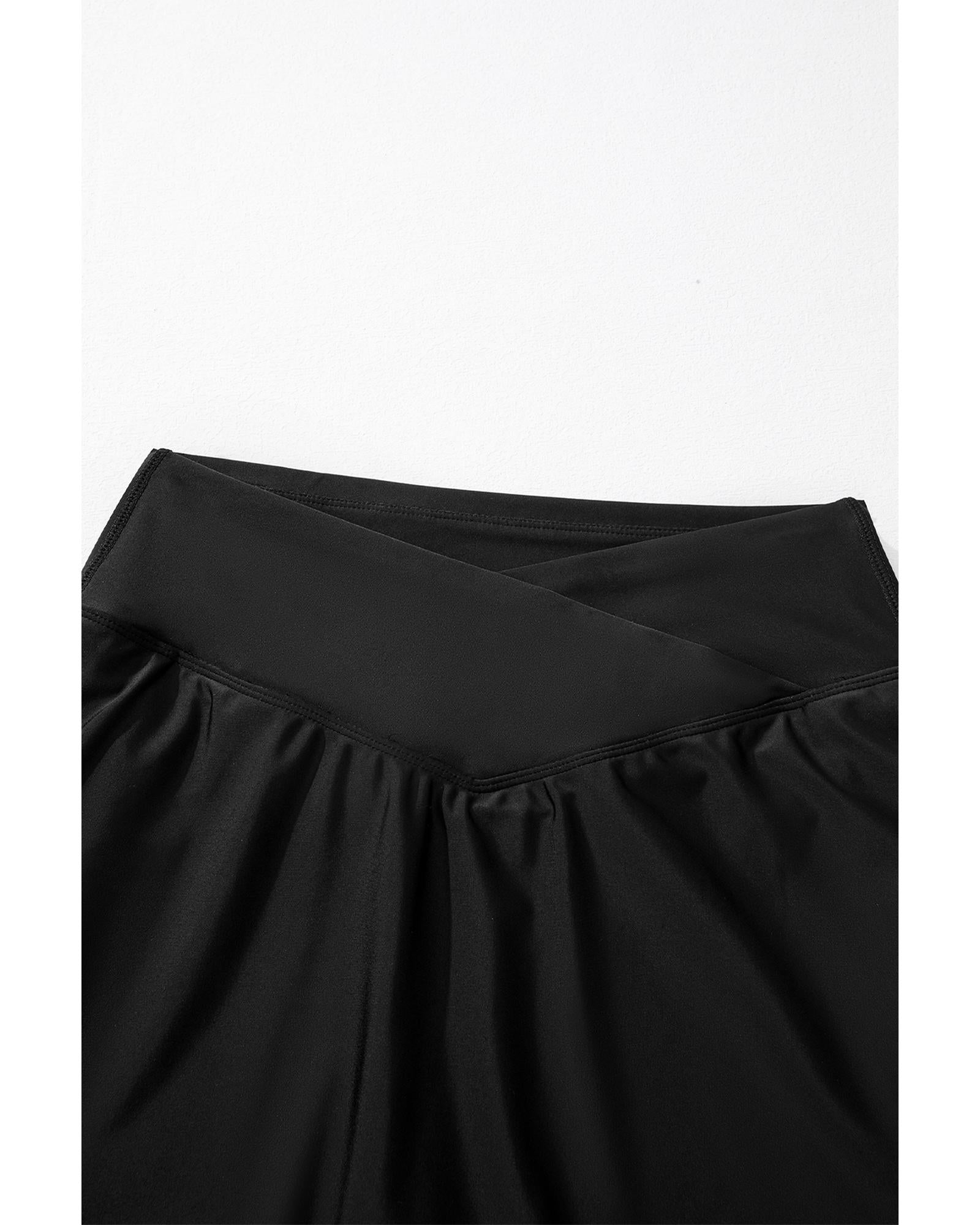 Black Solid Pocketed Crossover High Waist Swim Skort - XL 4