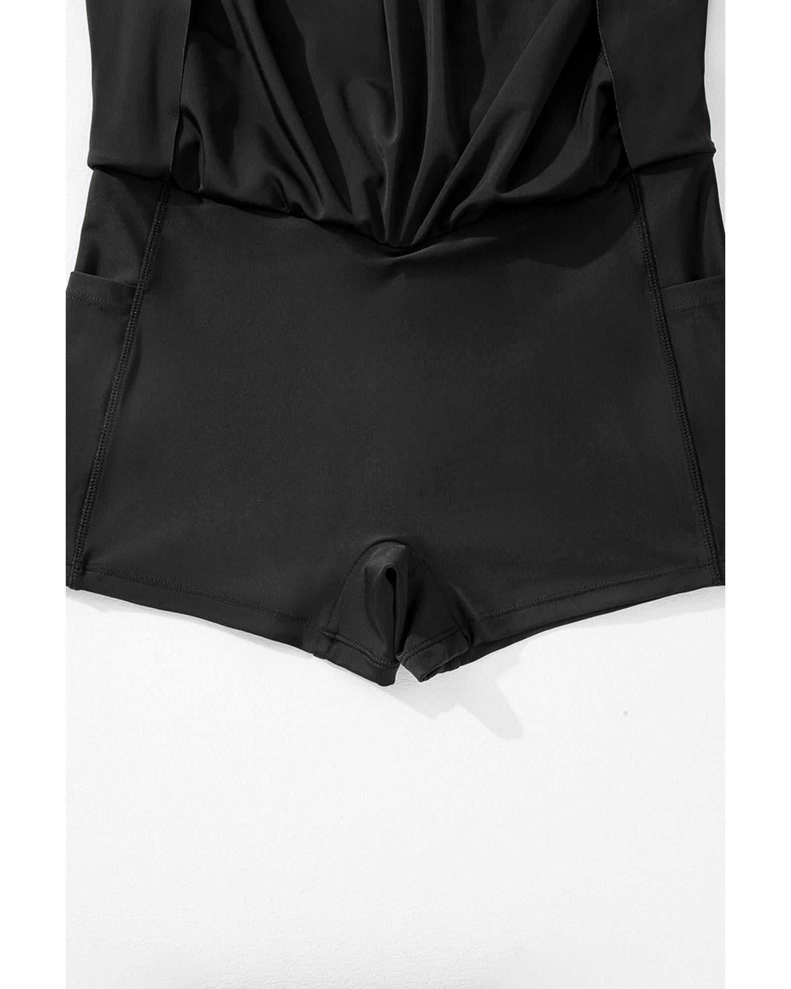 Black Solid Pocketed Crossover High Waist Swim Skort - XL 5