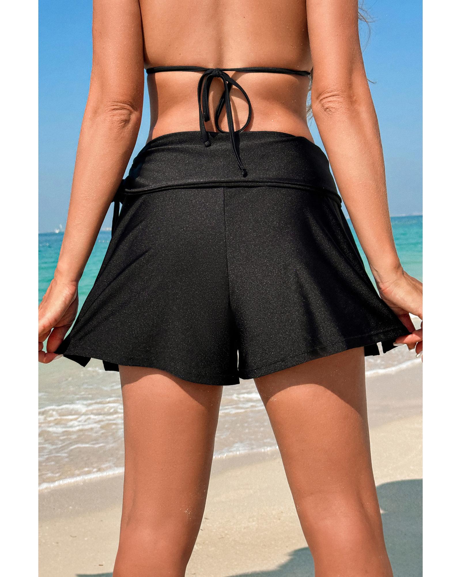 Black Drawstring Ruched High Waist Loose Swim Shorts - XL
