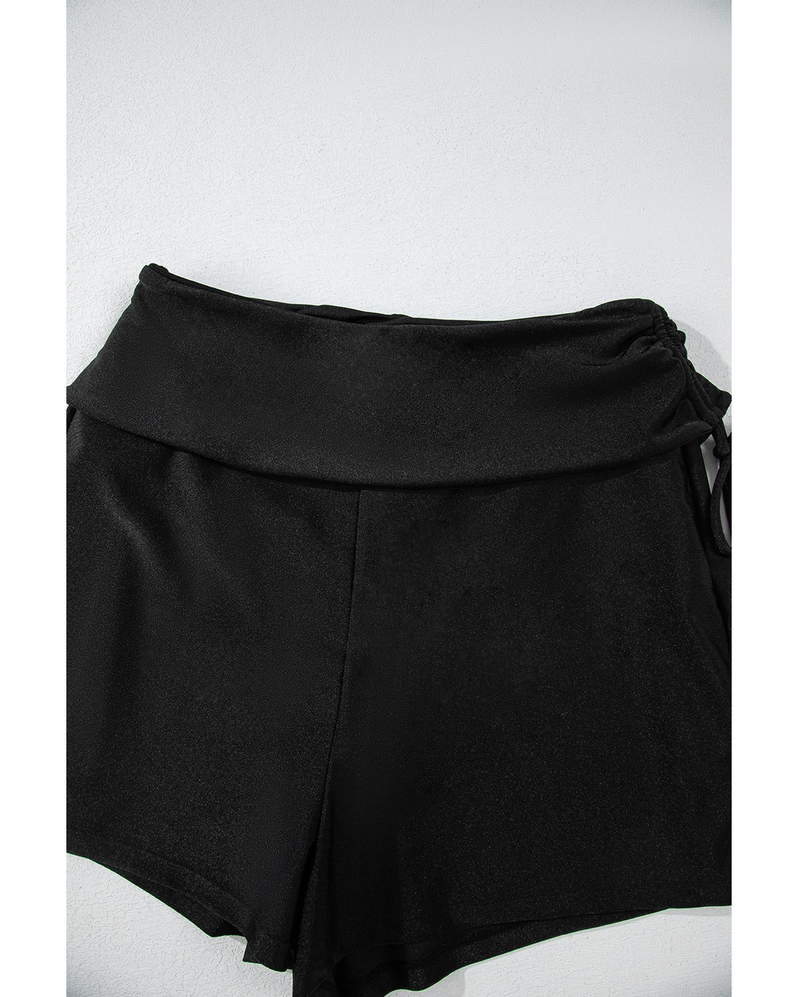 Black Drawstring Ruched High Waist Loose Swim Shorts - XL 7