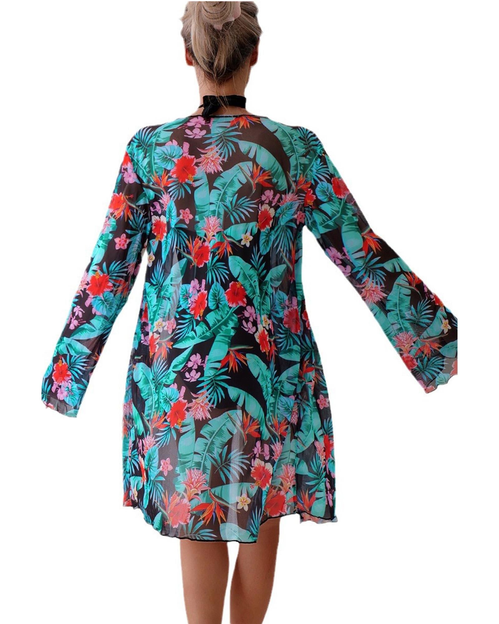 Black Halter Neck Monokini with Floral Beach Cover Up - XL 6
