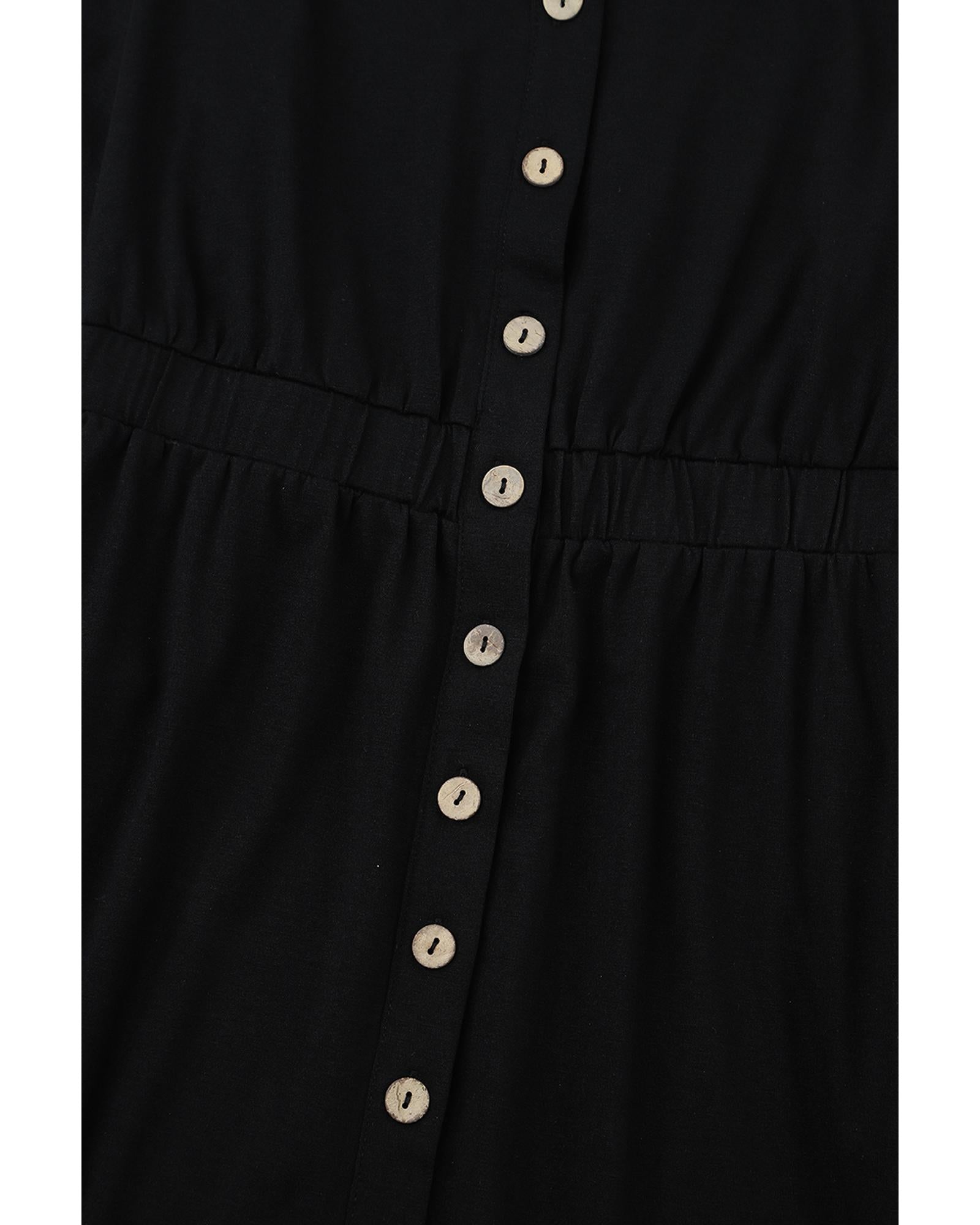 Black Button Up High Waist Long Sleeve Dress - M 3