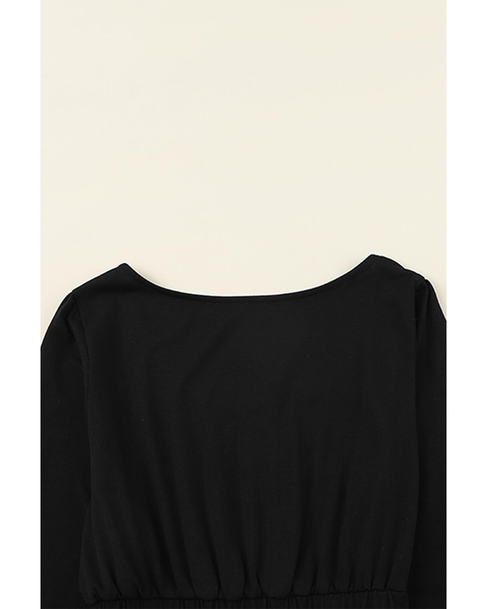 Black Button Up High Waist Long Sleeve Dress - S