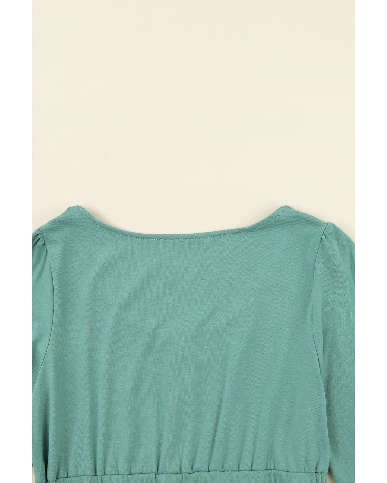 Green Button Up High Waist Long Sleeve Dress - 2XL 4