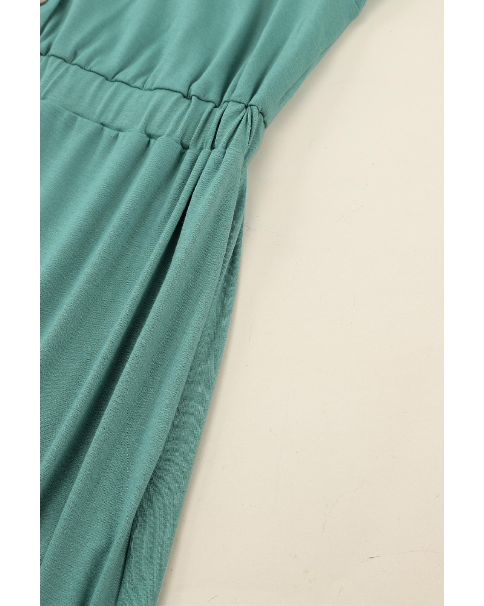 Green Button Up High Waist Long Sleeve Dress - L 8