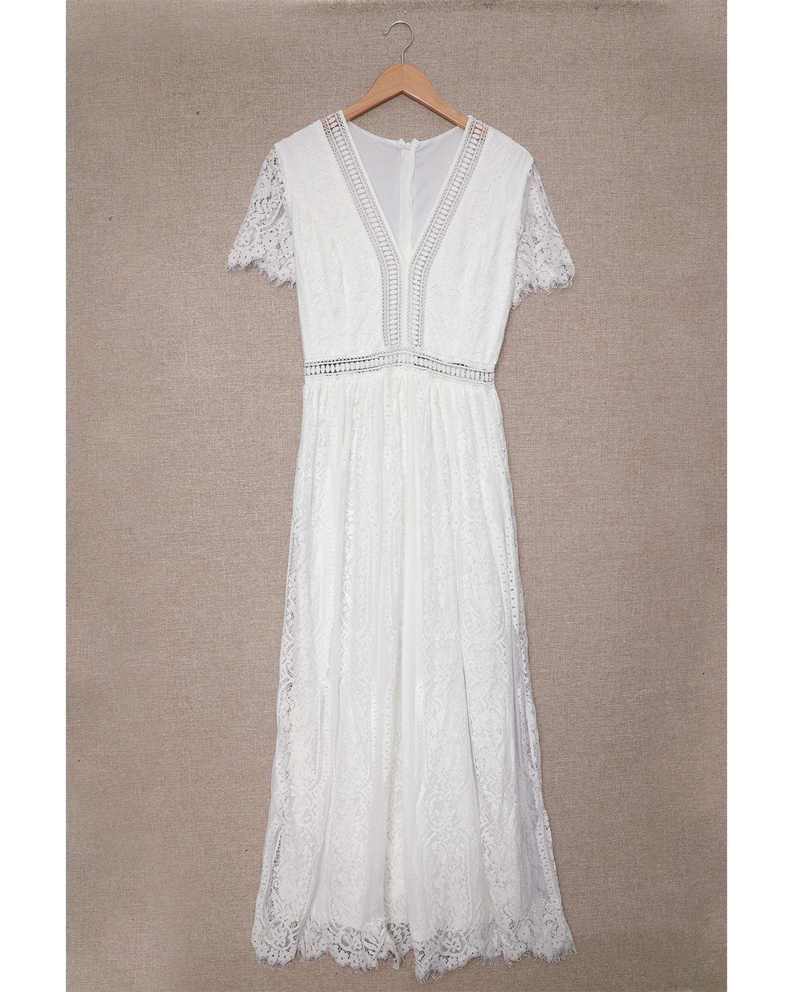 Azura Exchange White Blue Fill Your Heart Lace Maxi Dress - 2XL