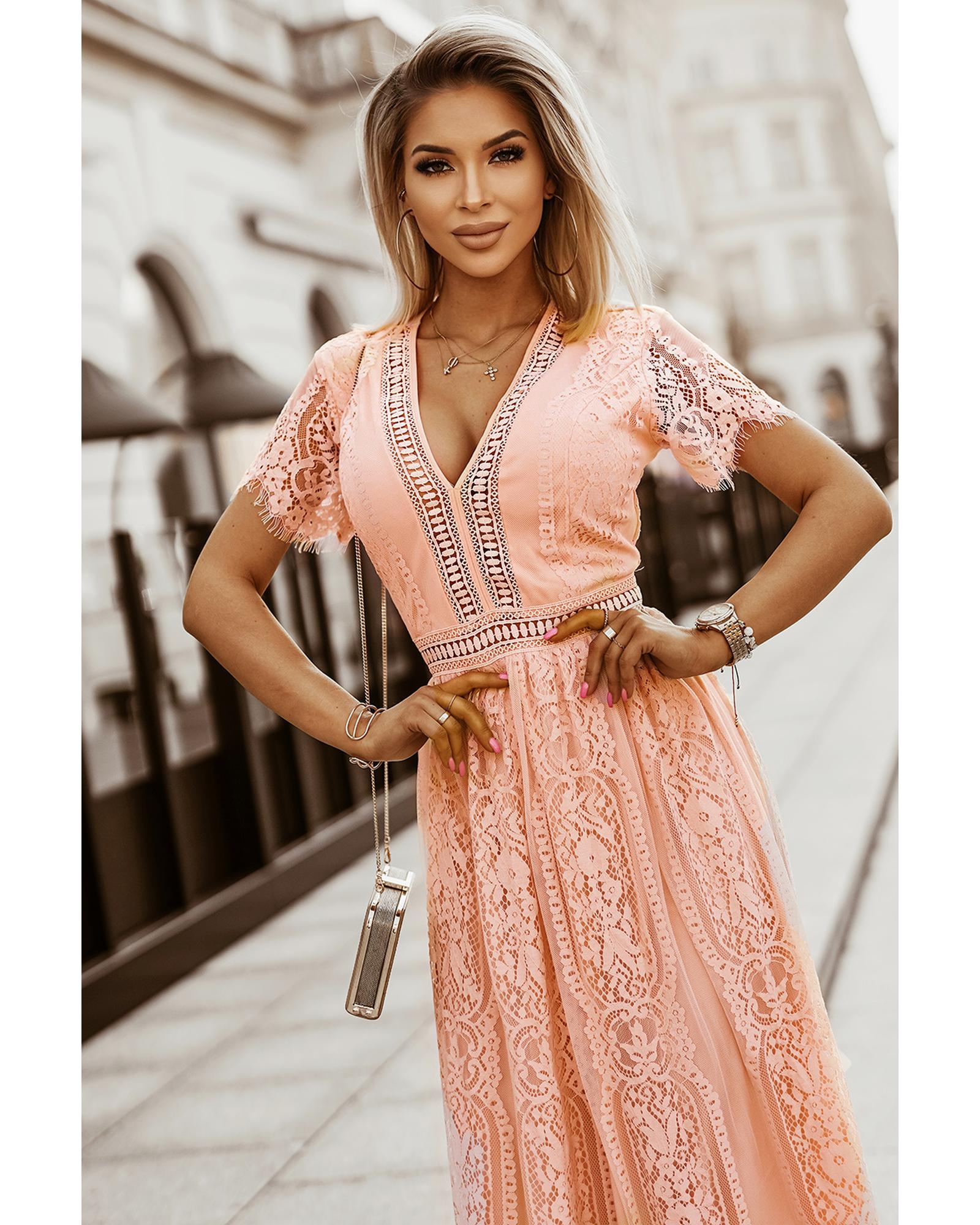 Pink Blue Fill Your Heart Lace Maxi Dress - L