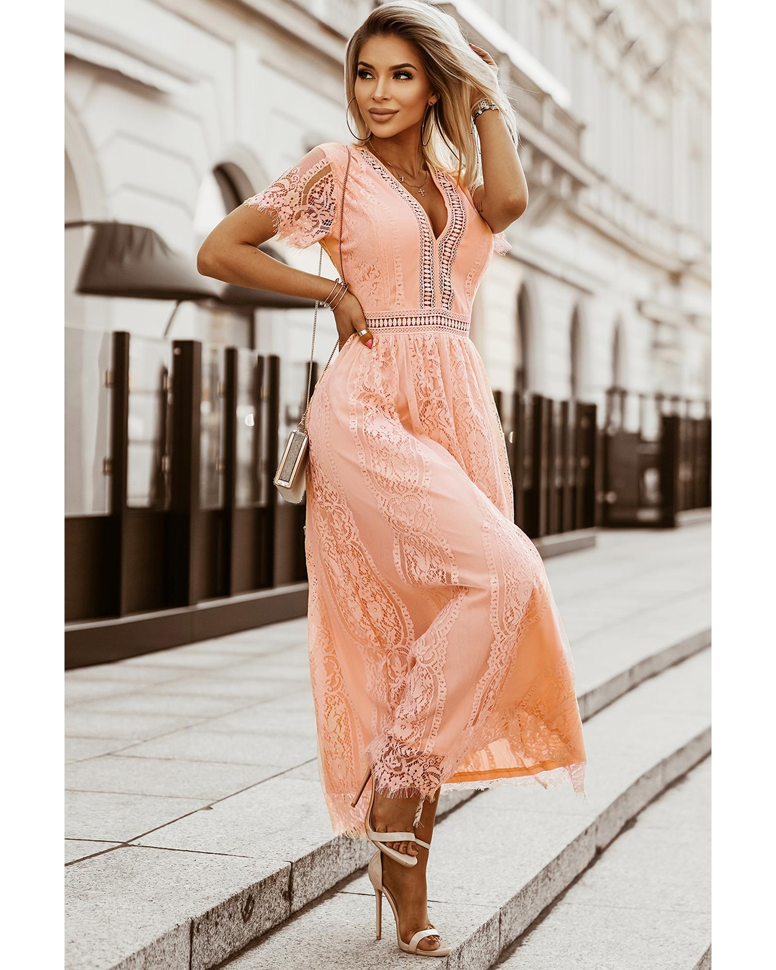 Pink Blue Fill Your Heart Lace Maxi Dress - L 5