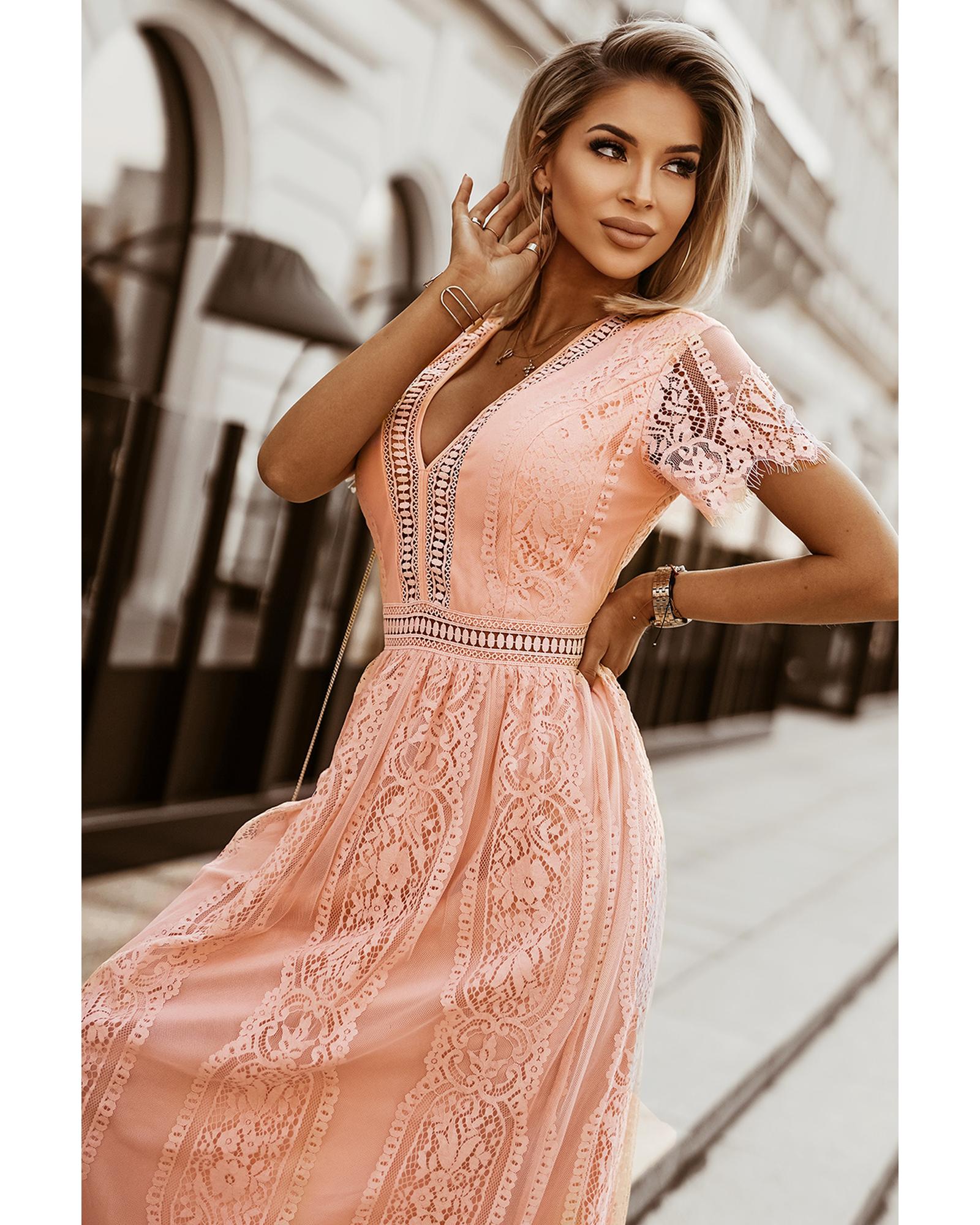 Pink Blue Fill Your Heart Lace Maxi Dress - L 6