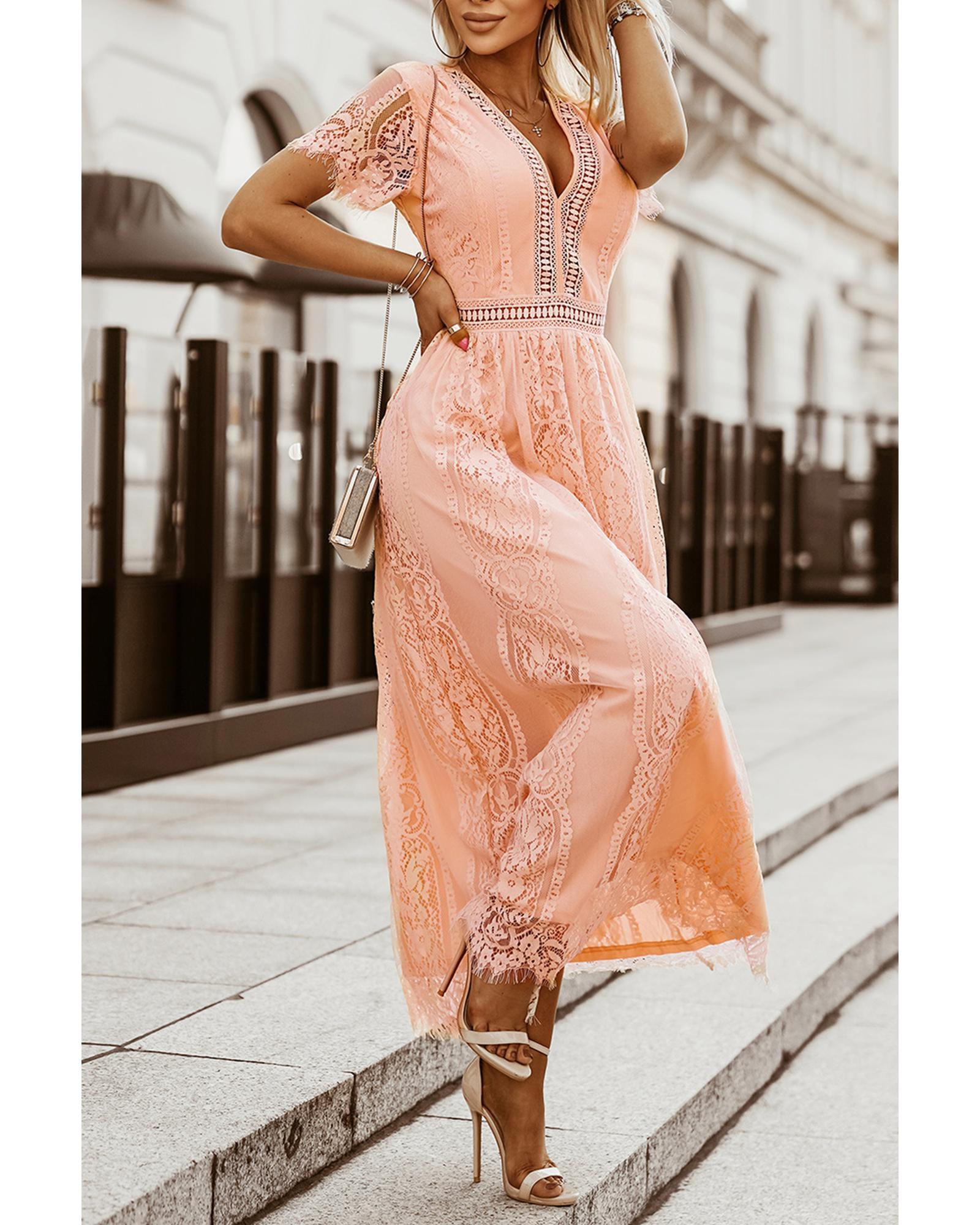 Pink Blue Fill Your Heart Lace Maxi Dress - M 3