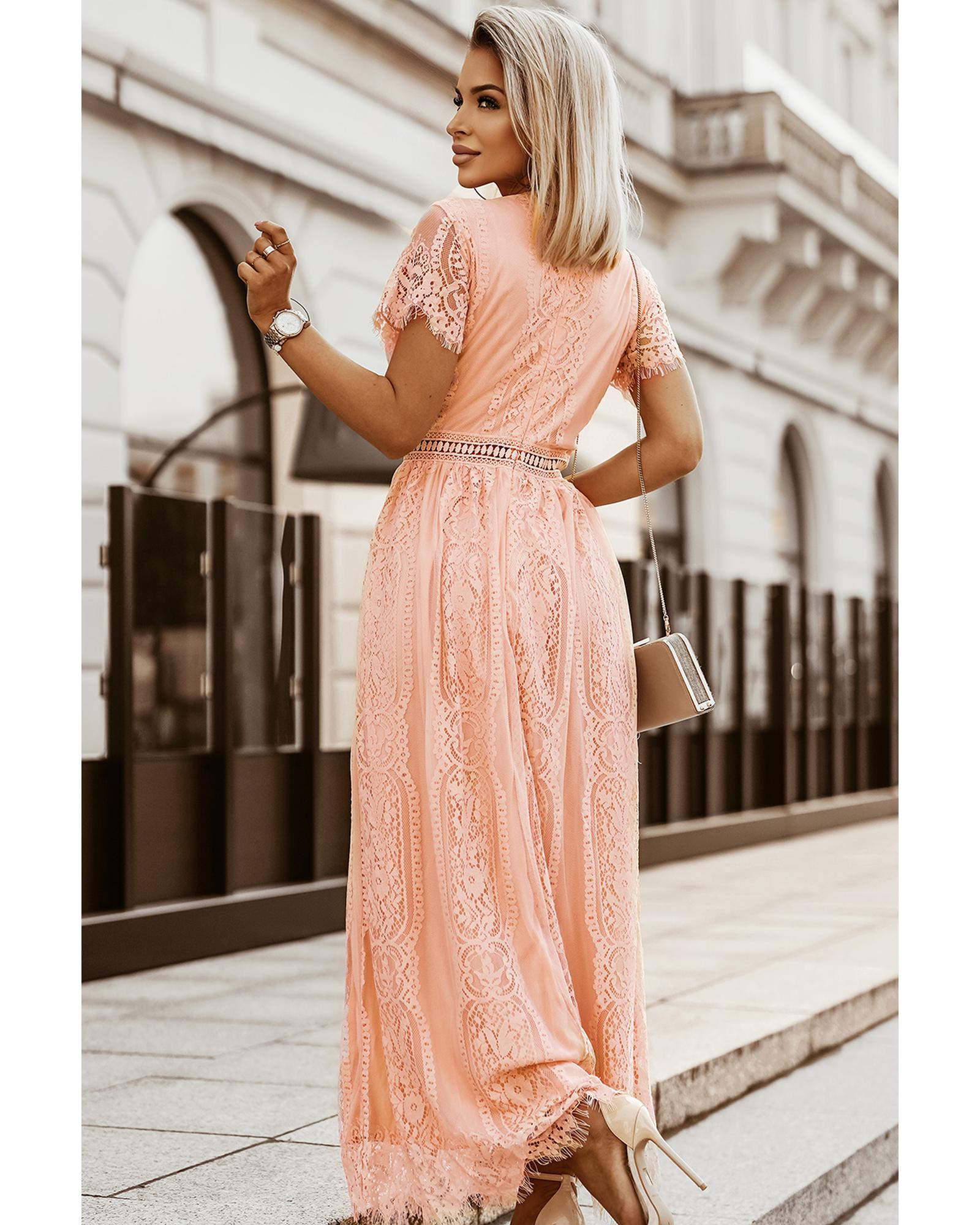 Pink Blue Fill Your Heart Lace Maxi Dress - M 5