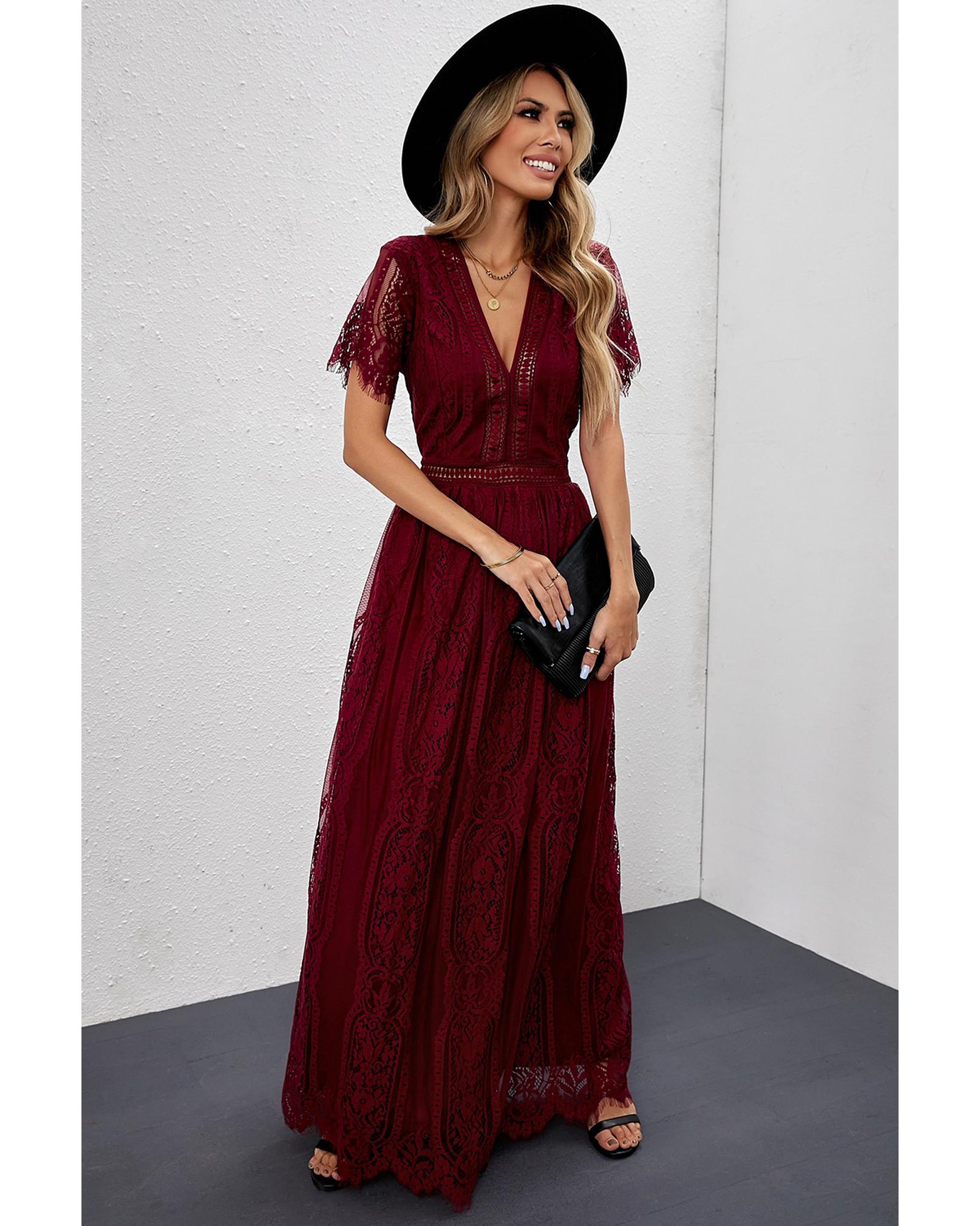 Red Blue Fill Your Heart Lace Maxi Dress - M 4