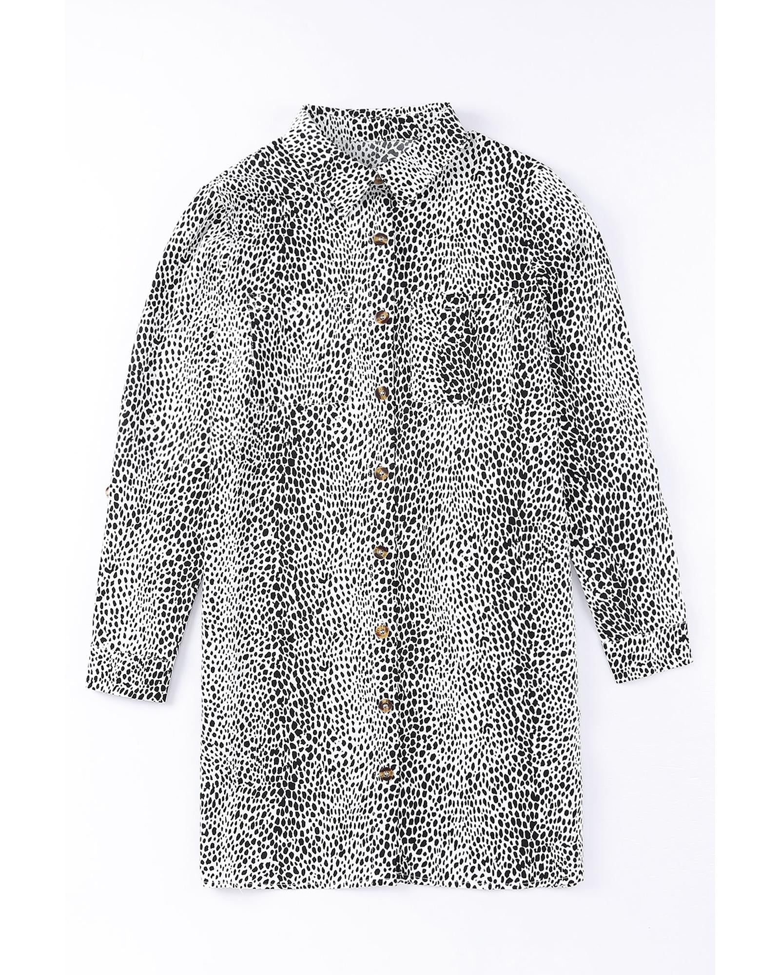 Long Sleeve Leopard Animal Print Shirt Dress - S