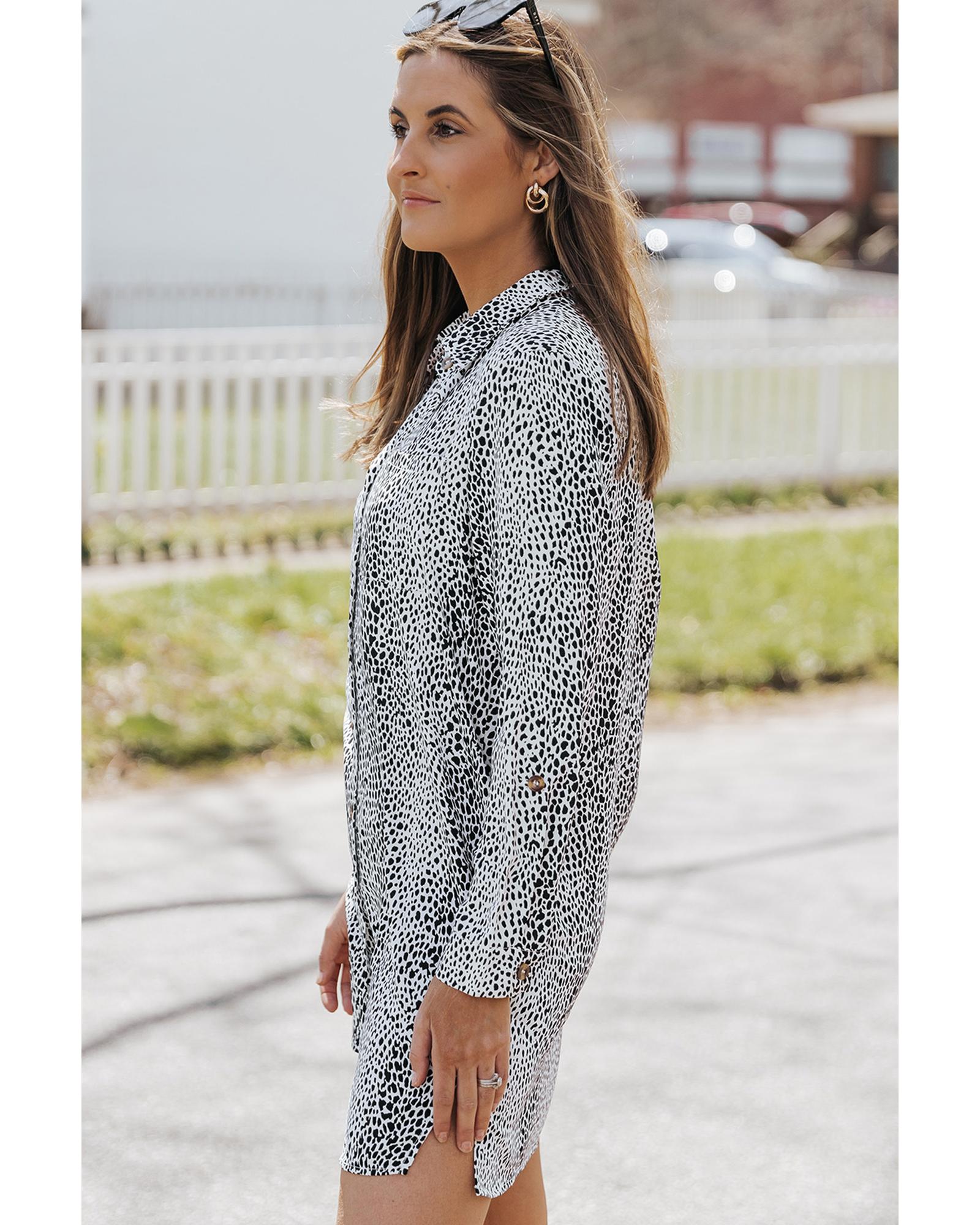 Long Sleeve Leopard Animal Print Shirt Dress - XL 6