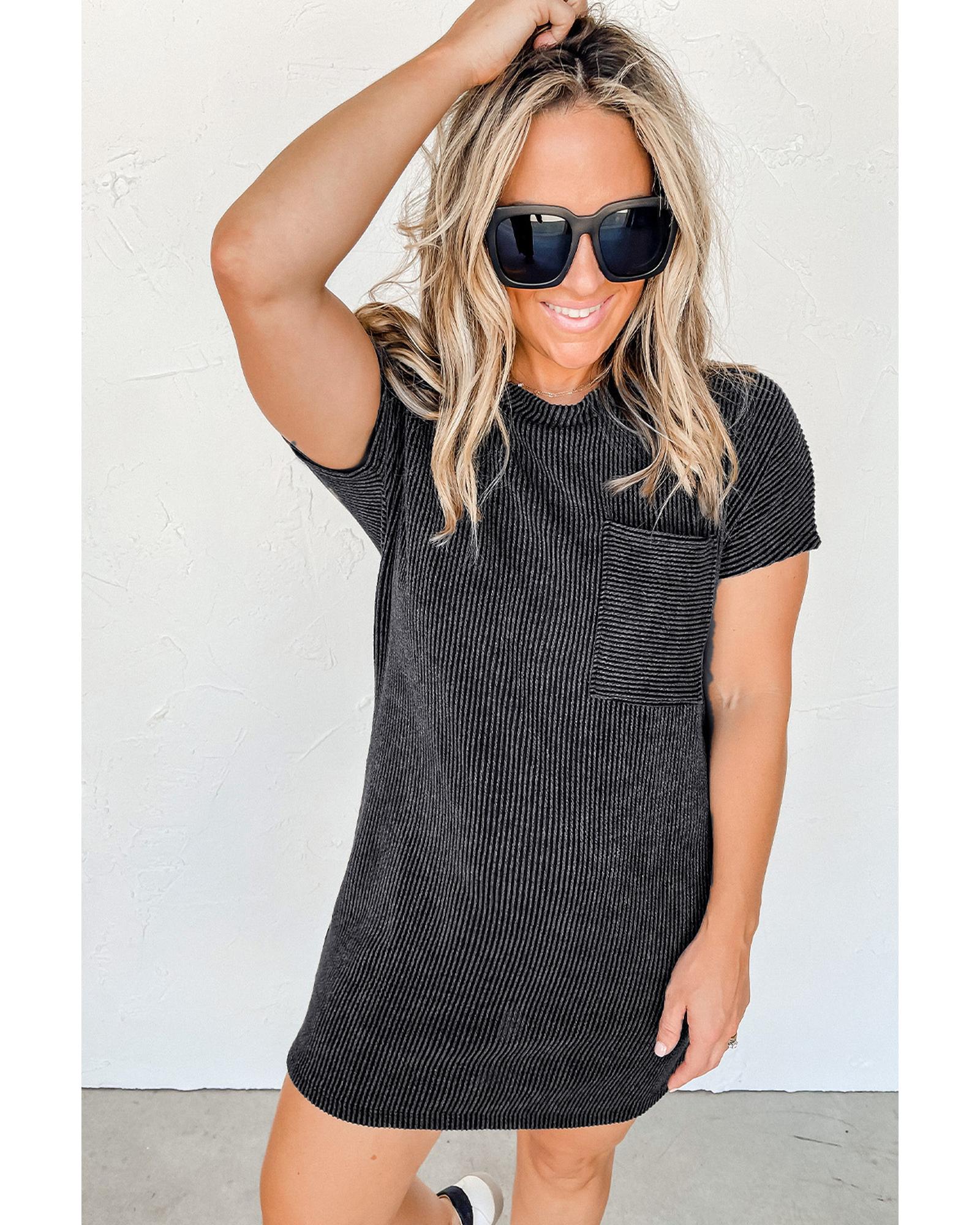 Gray Striped Ribbed Knit T-shirt Shift Dress - XL 3