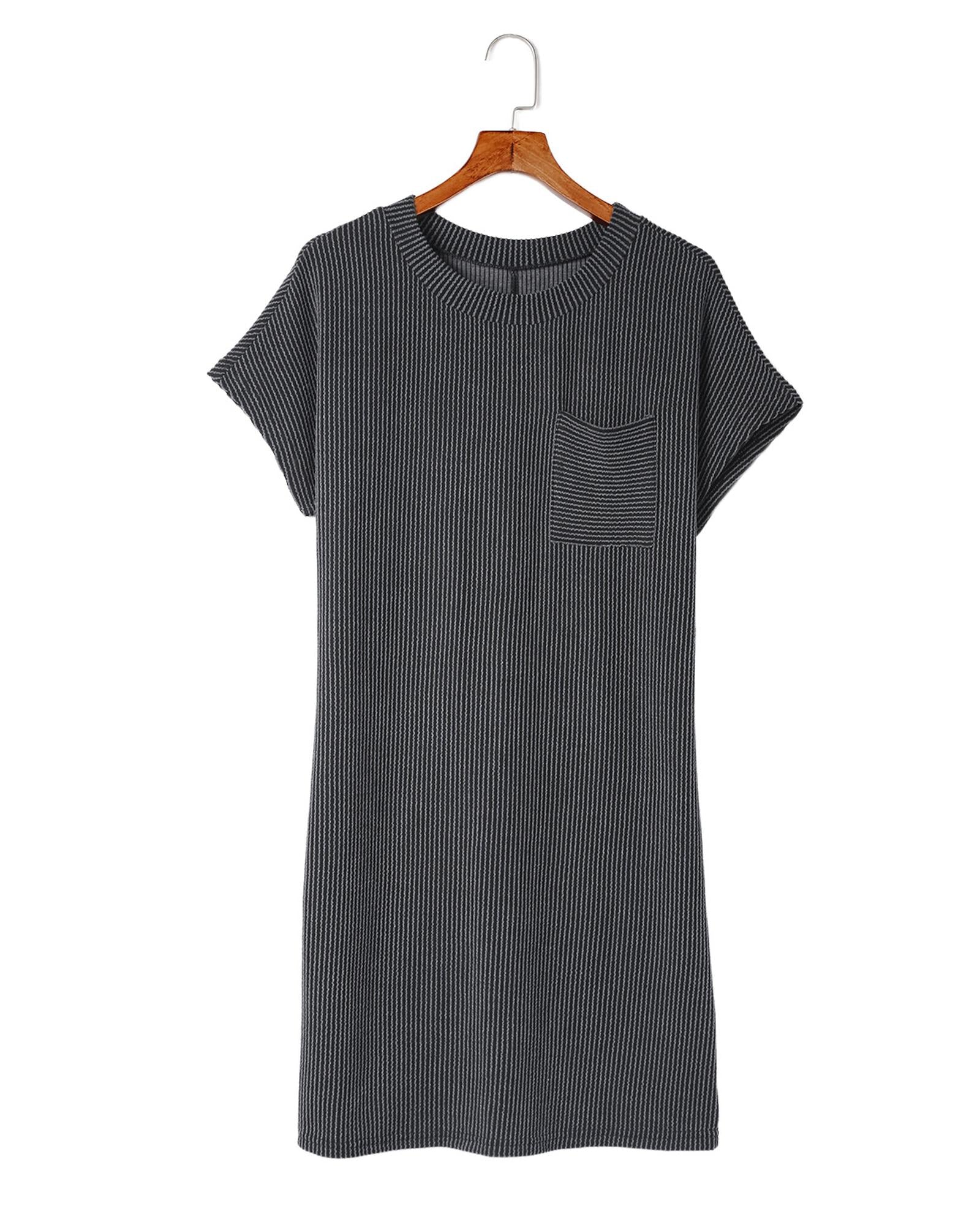 Gray Striped Ribbed Knit T-shirt Shift Dress - XL 4