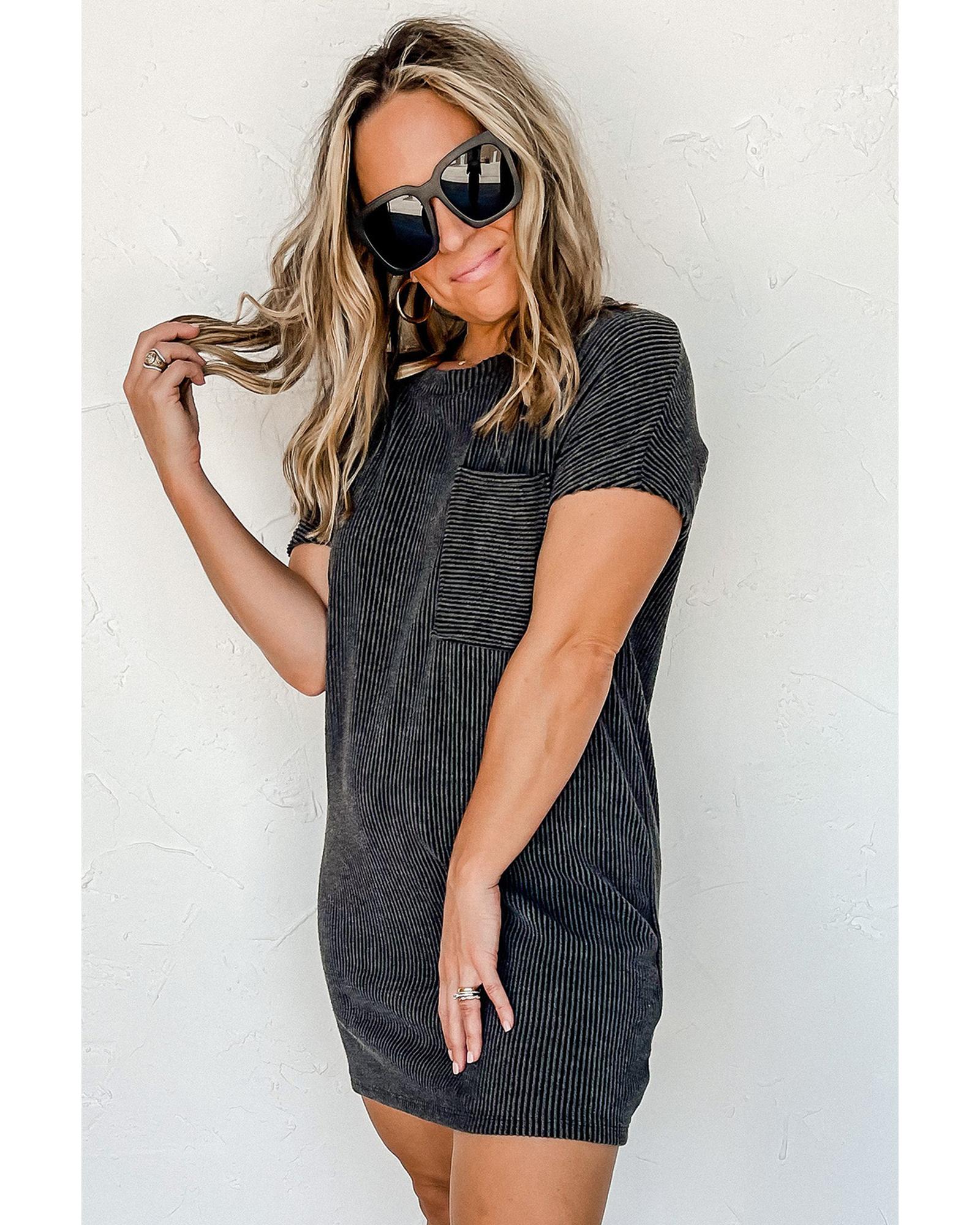 Gray Striped Ribbed Knit T-shirt Shift Dress - XL 5