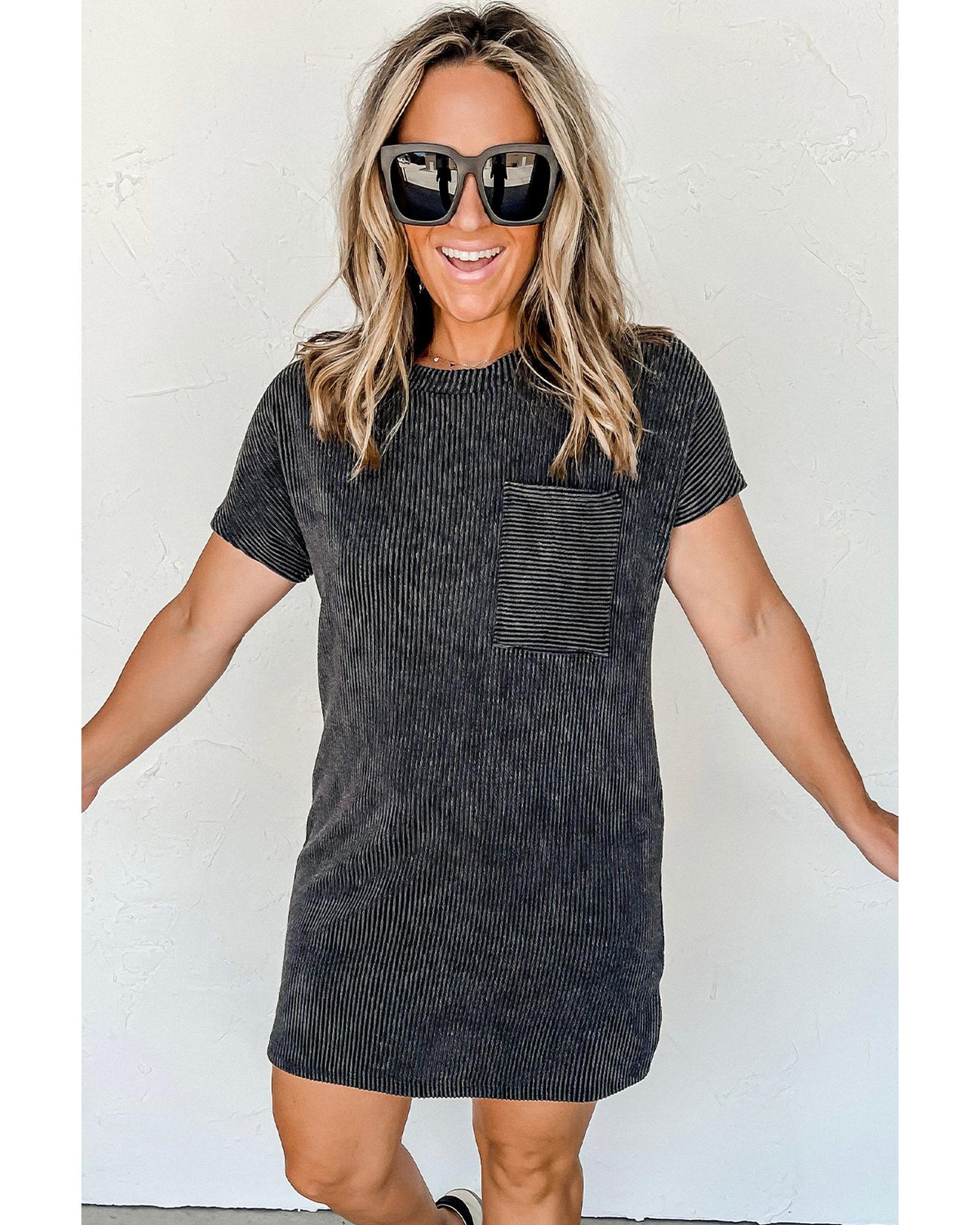 Gray Striped Ribbed Knit T-shirt Shift Dress - XL 7