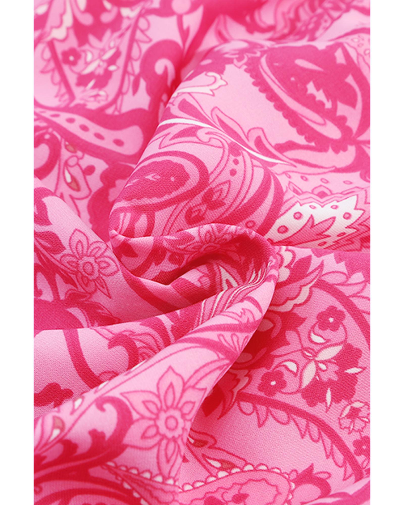 Pink Paisley Print Boho Holiday Ruffle Tiered Maxi Dress - XL 7