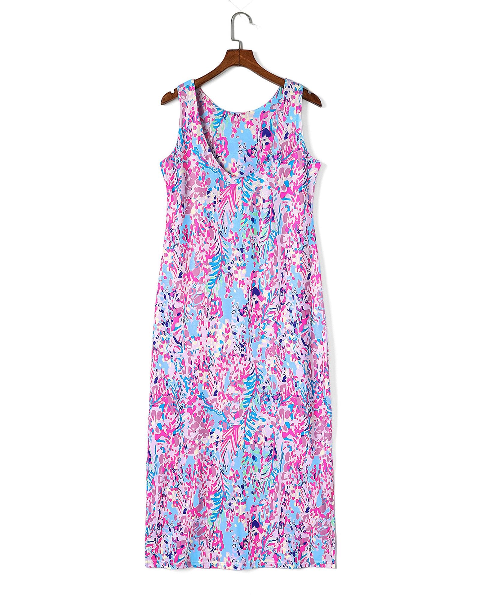 Azura Exchange Purple Abstract Floral Print Sleeveless Maxi Dress - S 7